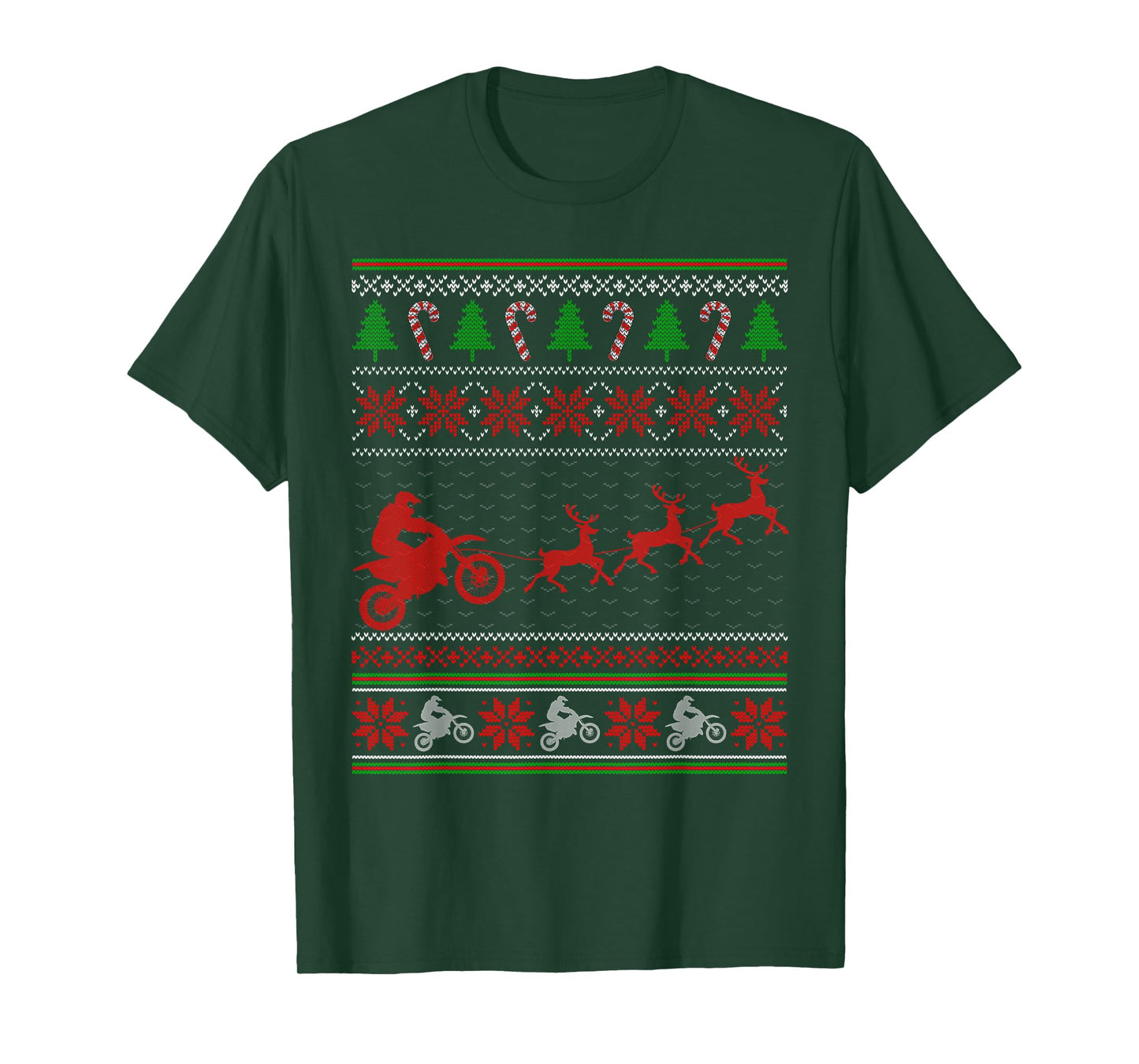 Reindeer Pulling Dirt Bikes Ugly Christmas Sweater Boys Men T-Shirt