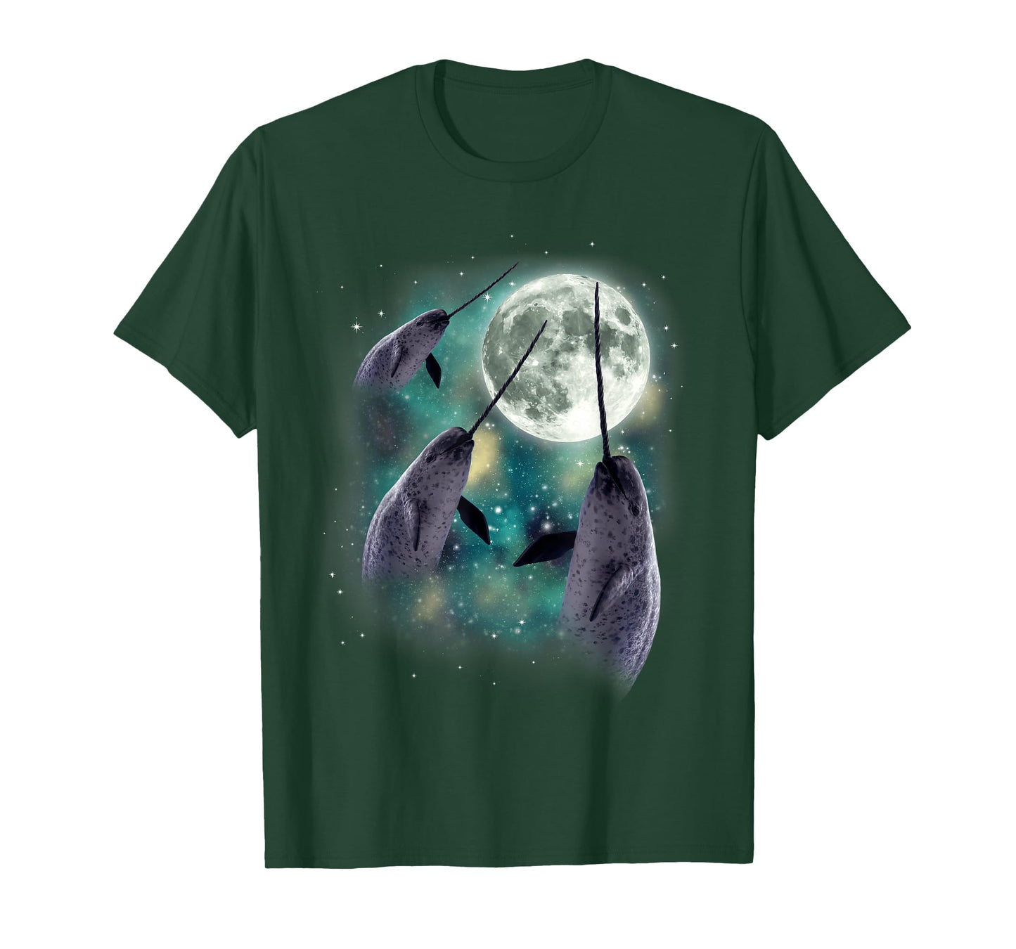 Three Narwhal Moon Arctic Sea 3 Whales Howling Parody T-Shirt