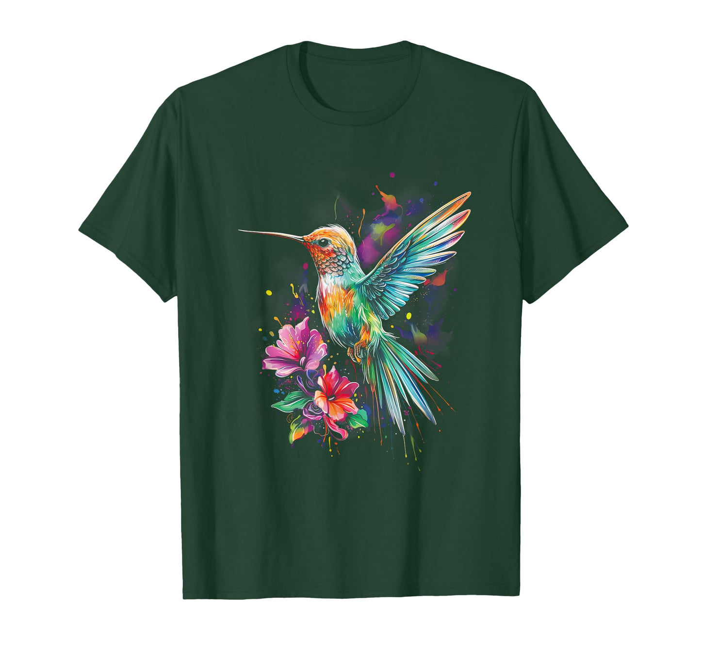Hummingbird Floral Bird Artwork T-Shirt