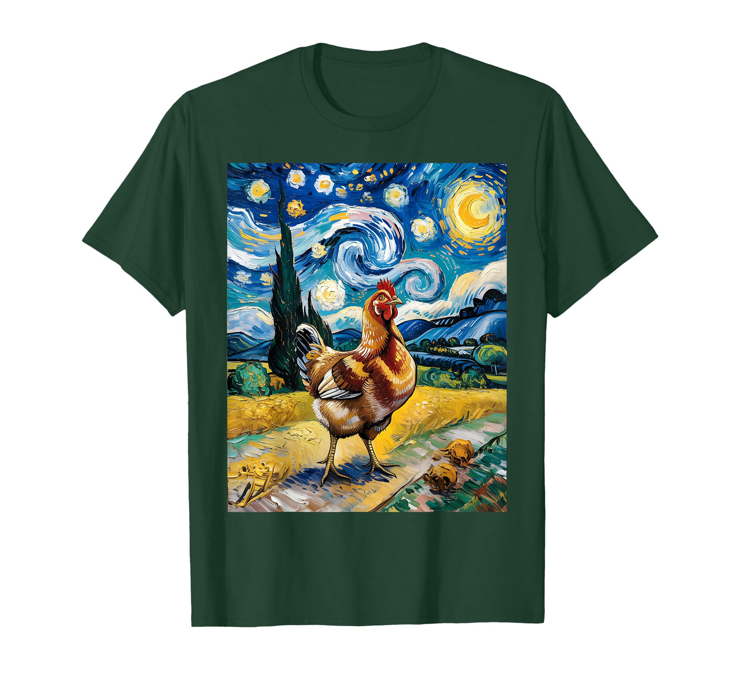 Chicken Starry Night Van Gogh Style Hen Farm Poultry Graphic T-Shirt