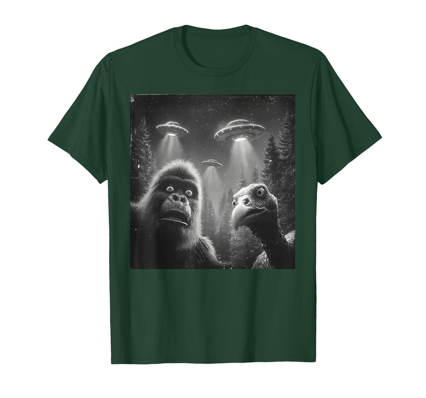 Funny Thanksgiving Bigfoot Turkey Selfie UFO Sasquatch T-Shirt