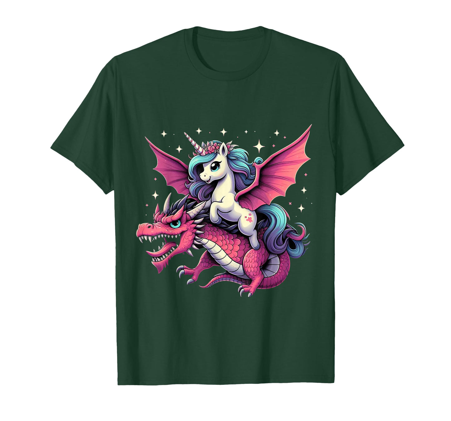 Unicorn Riding Dragon Boys Girls Women Kids Teens Rainbow T-Shirt
