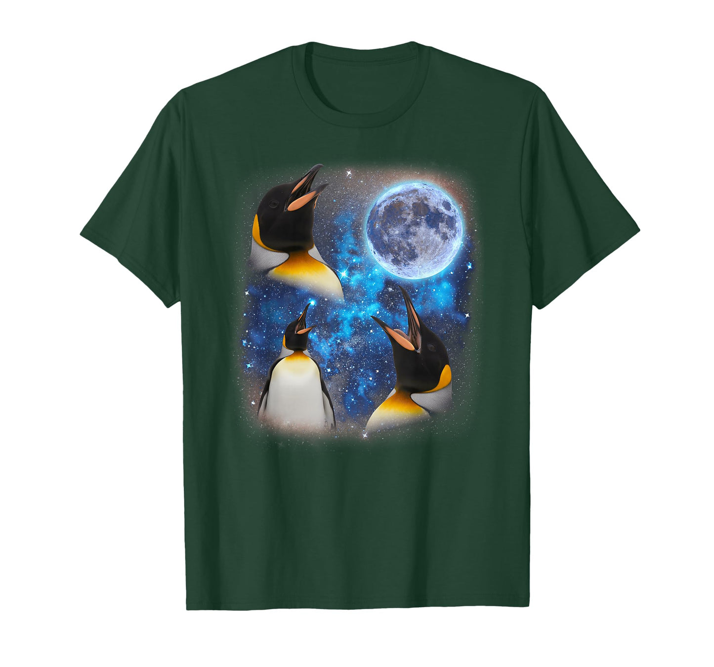 Three Penguins Howling at The Moon Weird Meme Penguin T-Shirt