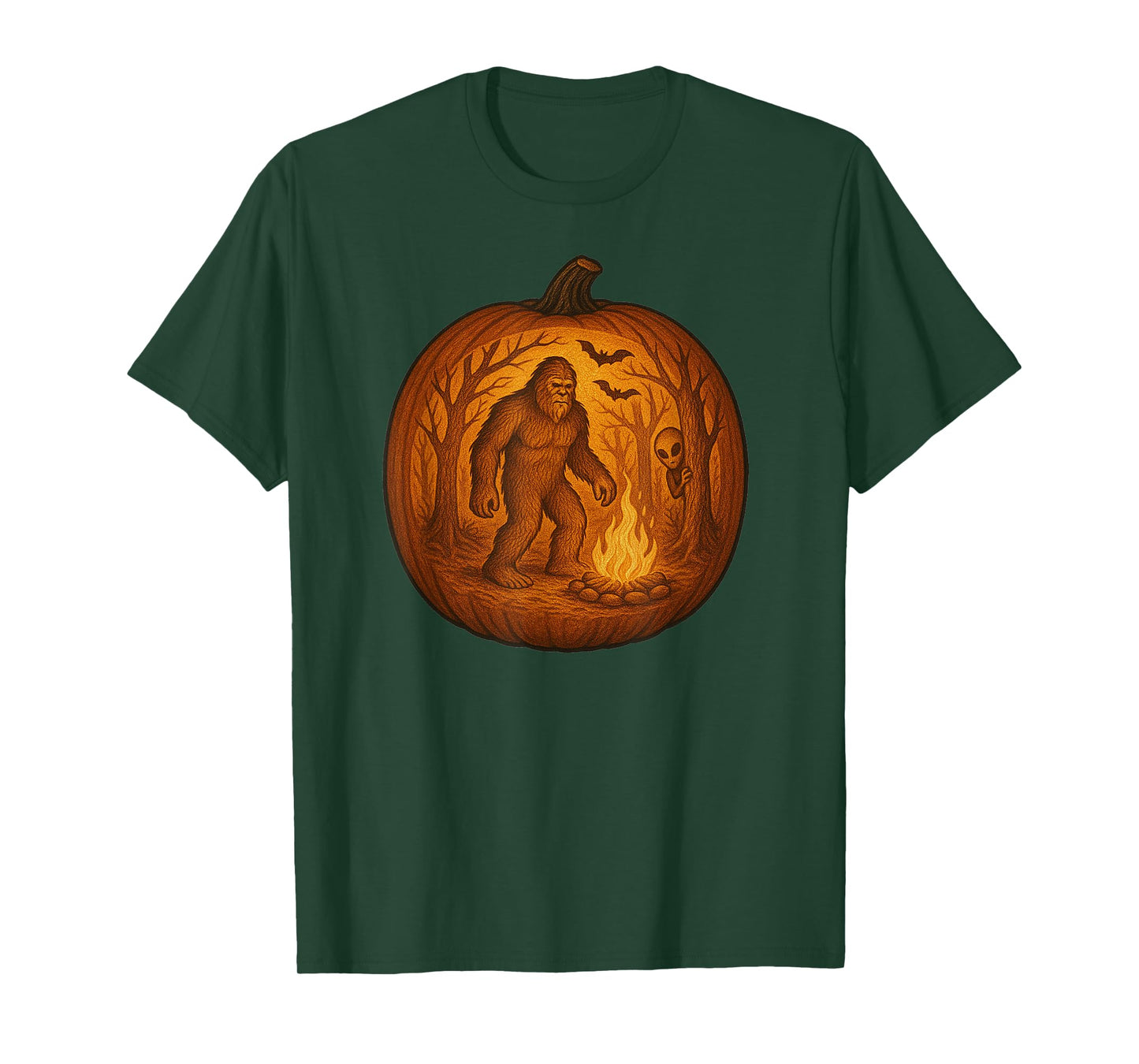 Bigfoot and Alien Halloween Pumpkin Carving T-Shirt
