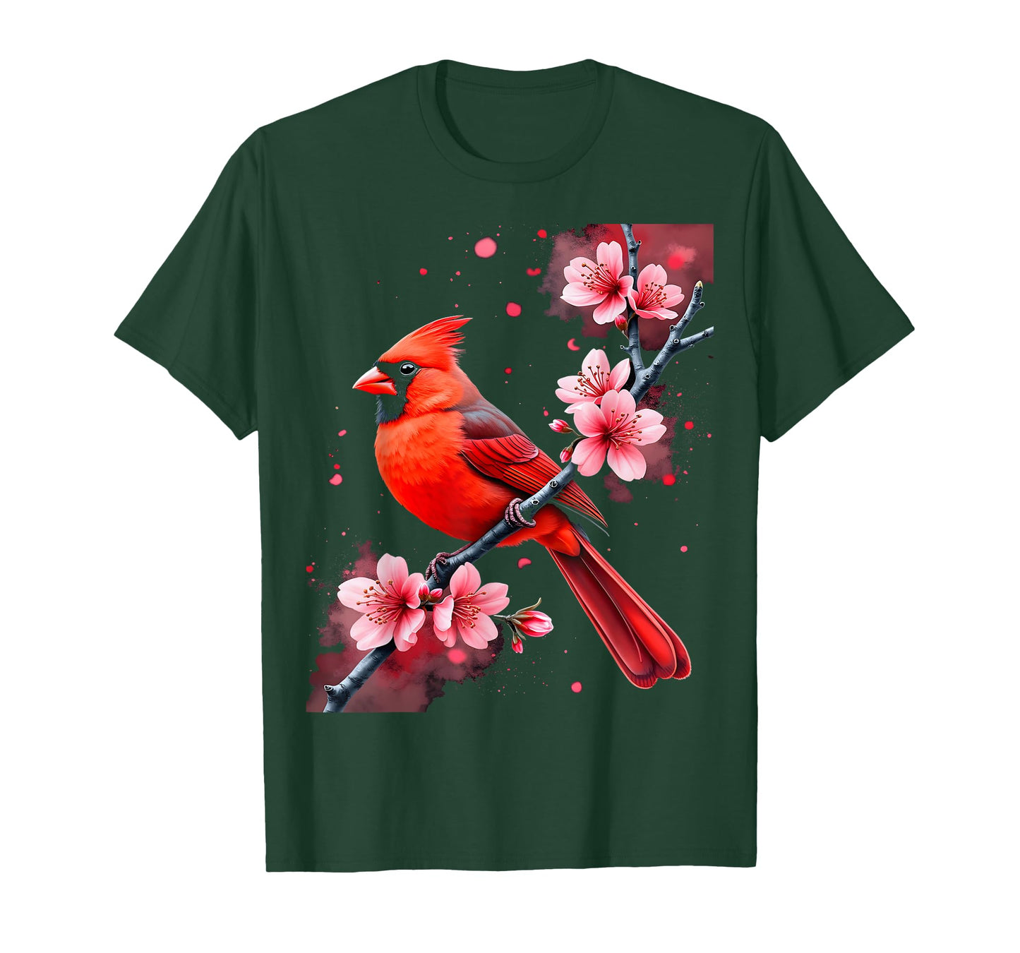 Nature's Palette Birdwatching Apparel Unisex-Adults Black Small Classic Fit Short Sleeve Cotton 80% Polyester 20% Floral Watercolor Cardinal Birdwatching T-Shirt