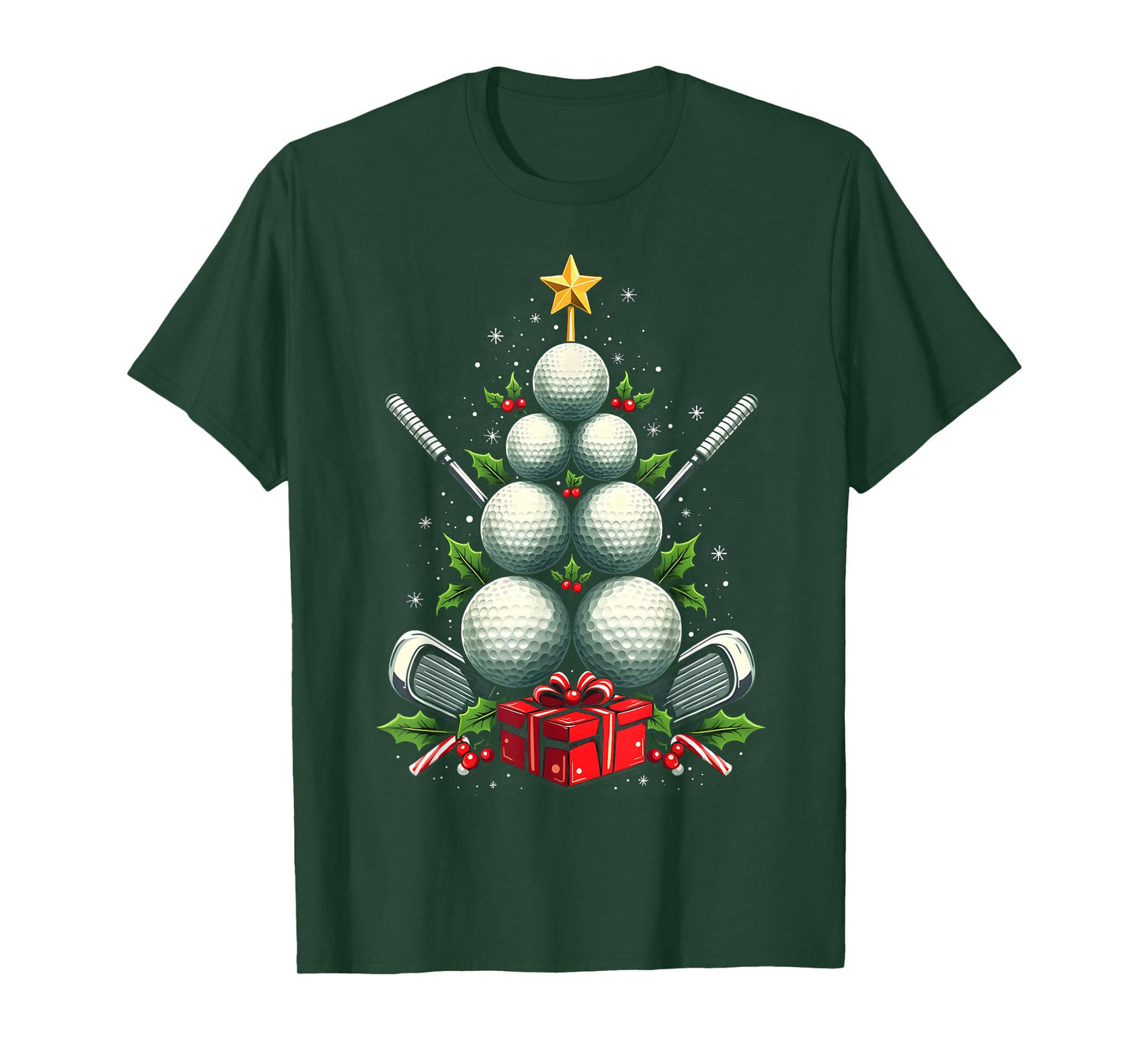 Funny Golf Ball Christmas Tree Santa Hat Xmas Tee Men Women T-Shirt