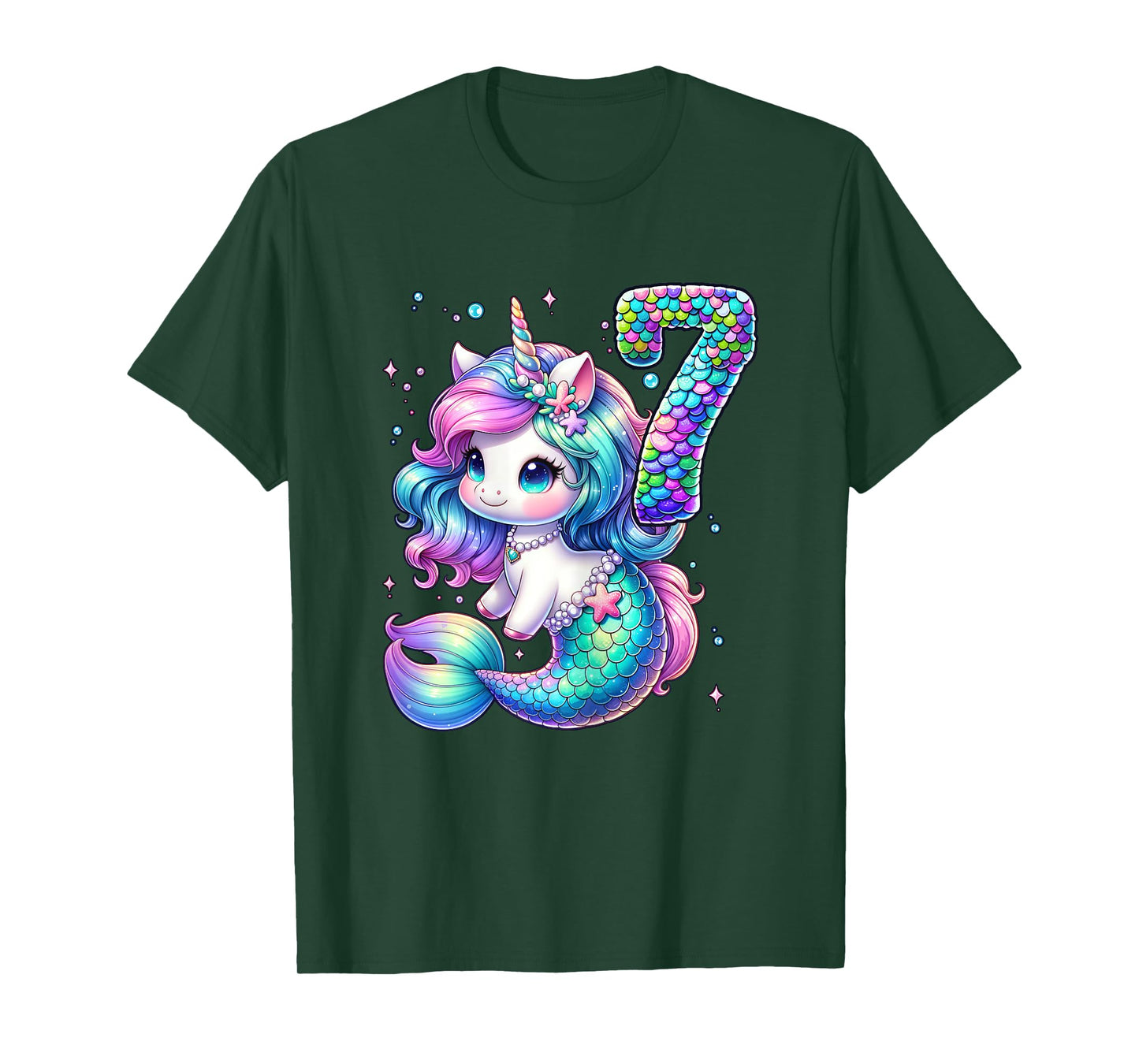 Unicorn Mermaid 7th Birthday 7 Year Old Party Girls Outfit T-Shirt