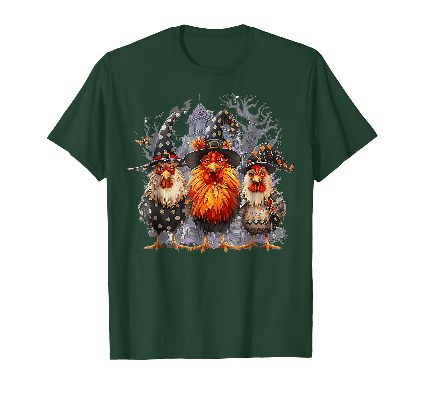 Retro House Chickens Witch Halloween Spooky Autumn Fall T-Shirt