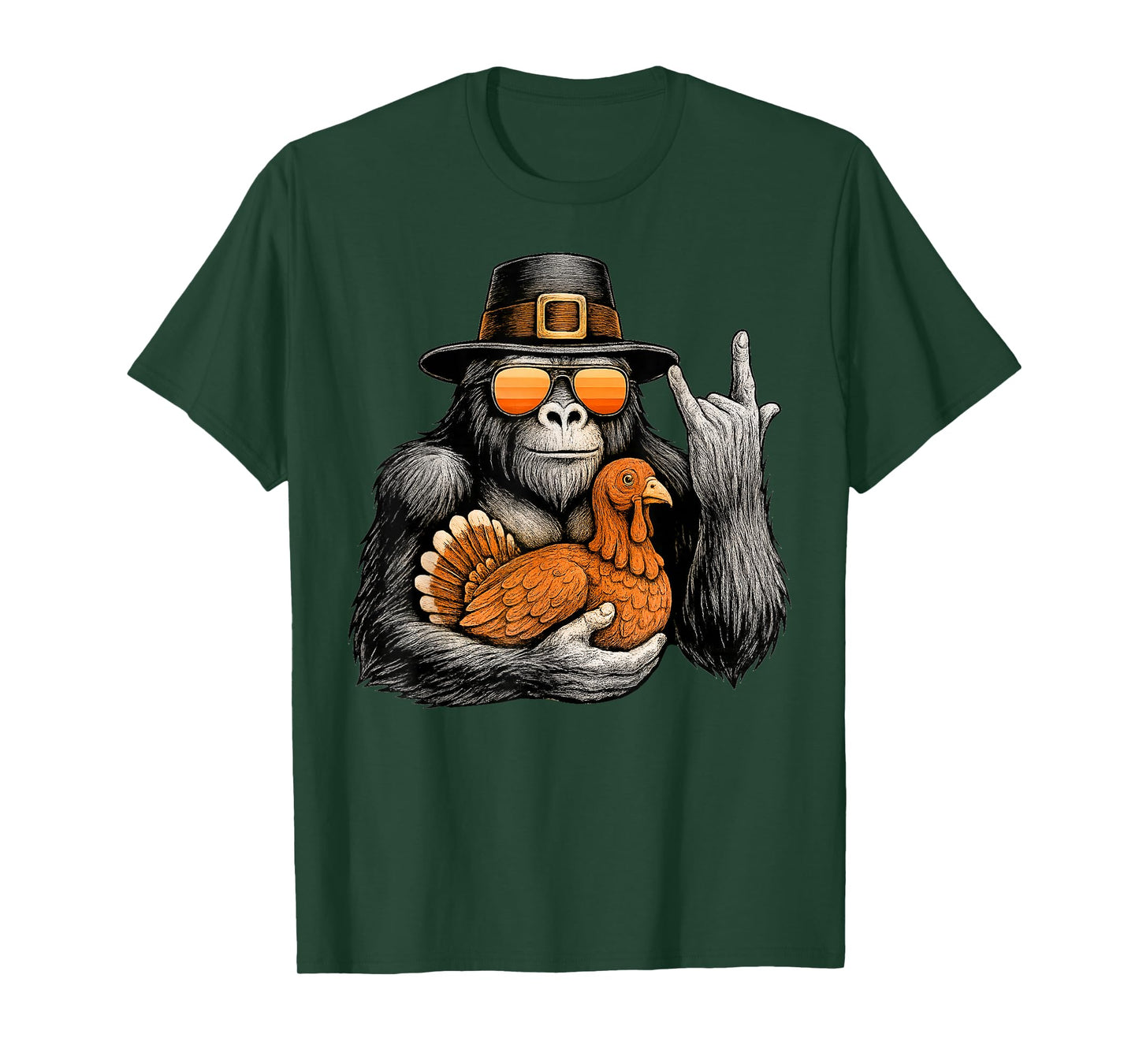 Funny Bigfoot Rock On Turkey Vintage Thanksgiving Boys Men T-Shirt