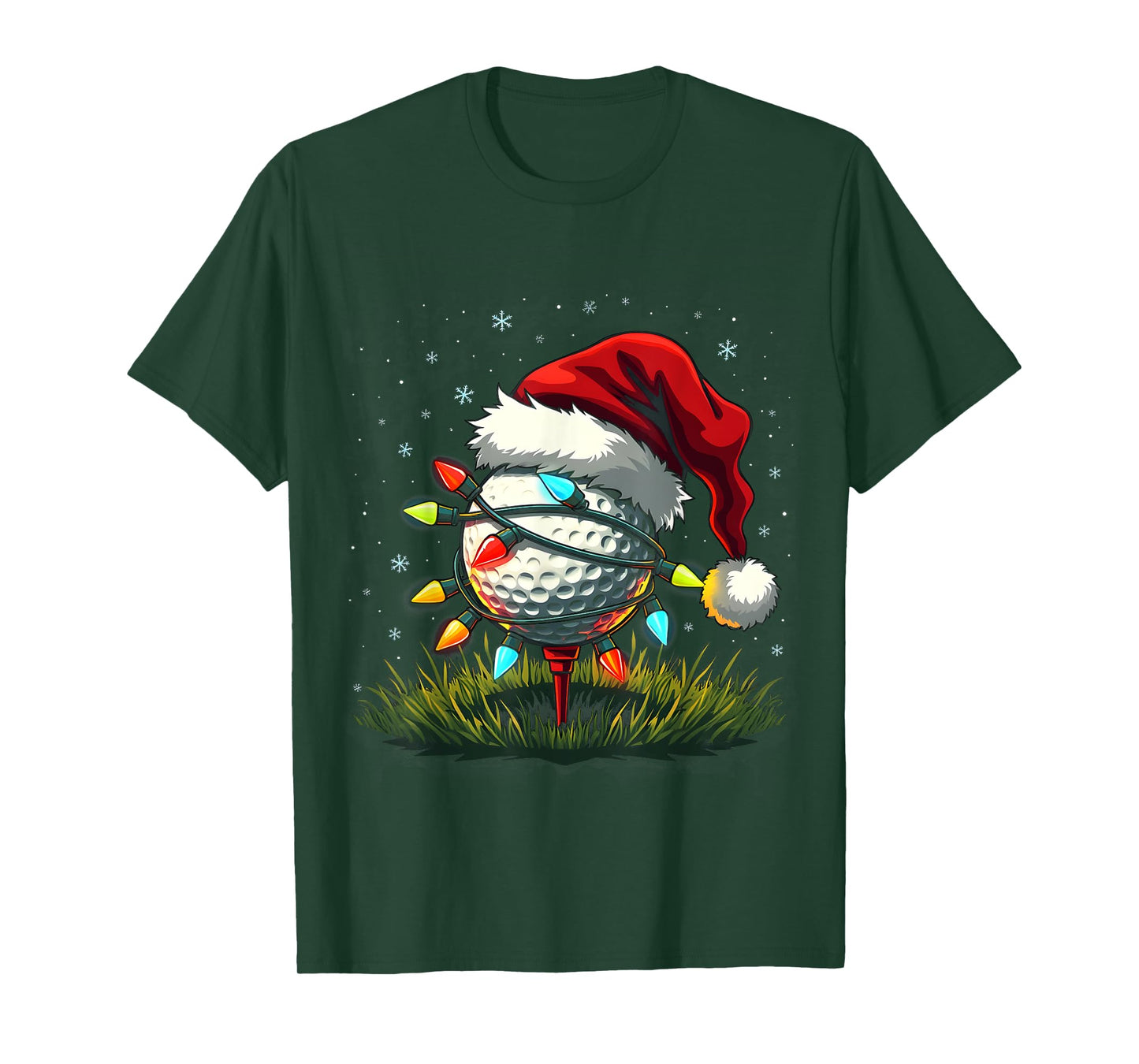Funny Golf Ball Christmas Tree Santa Hat Xmas Tee Men Women T-Shirt
