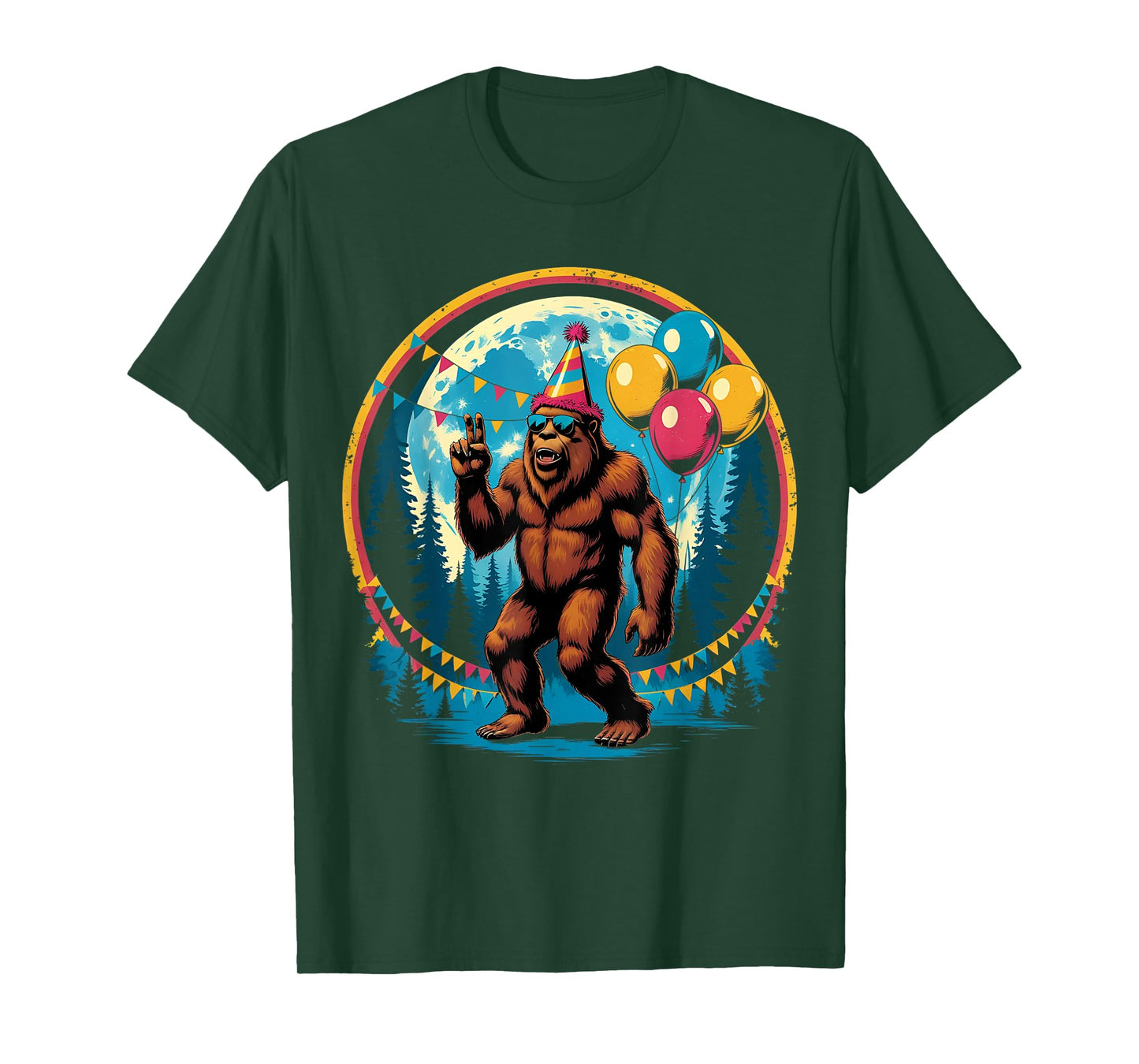 Bigfoot Party Vibes Birthday Balloons Forest Fun T-Shirt