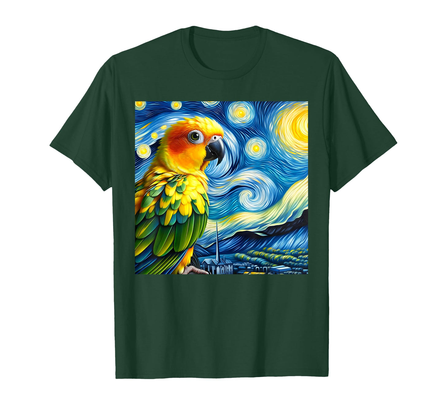 Sun Conure Mom Starry Night Sky Art Van Gogh Bird Parrot T-Shirt