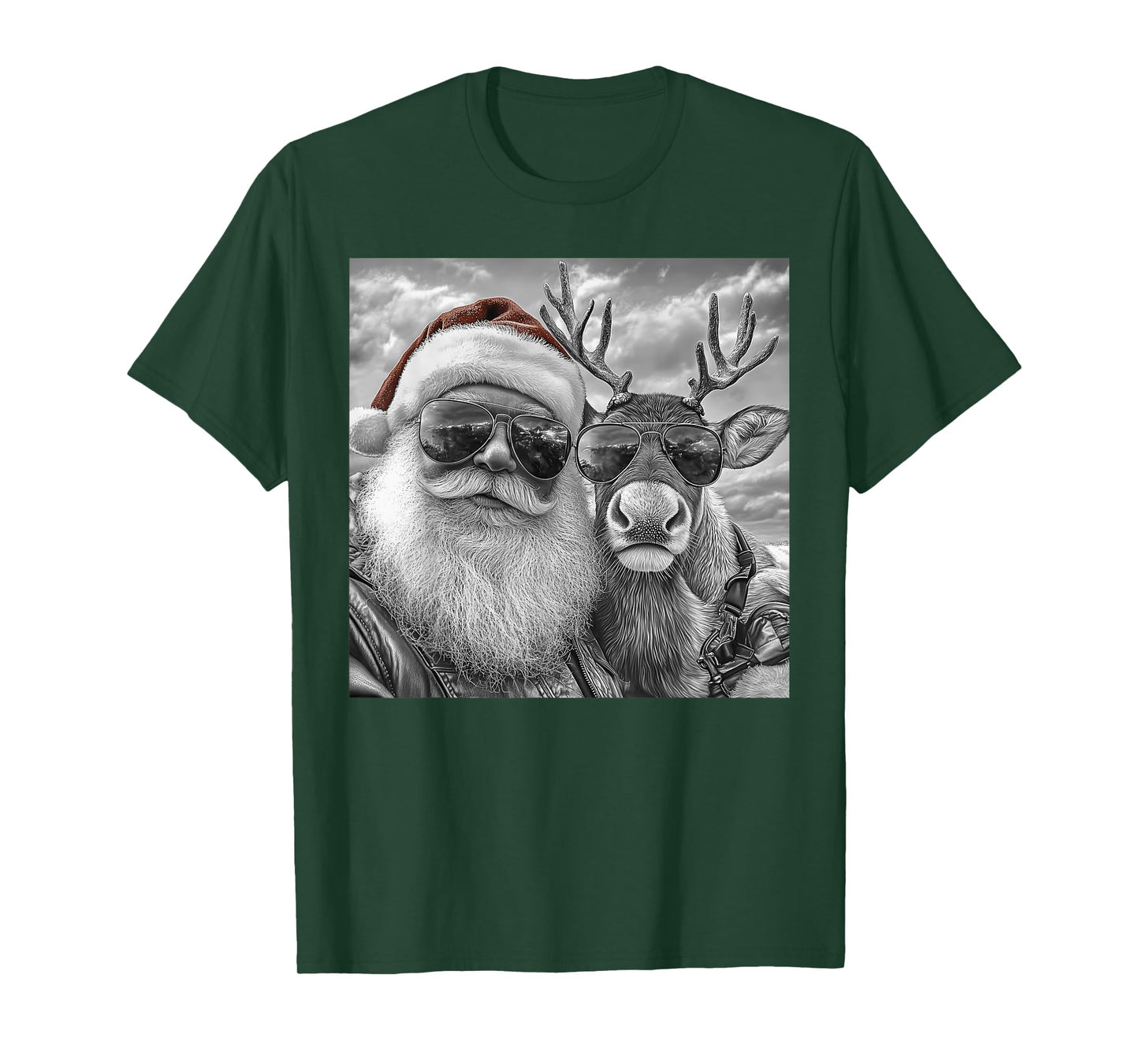 Funny Santa Claus Reindeer Selfie, Cool Retro Christmas T-Shirt