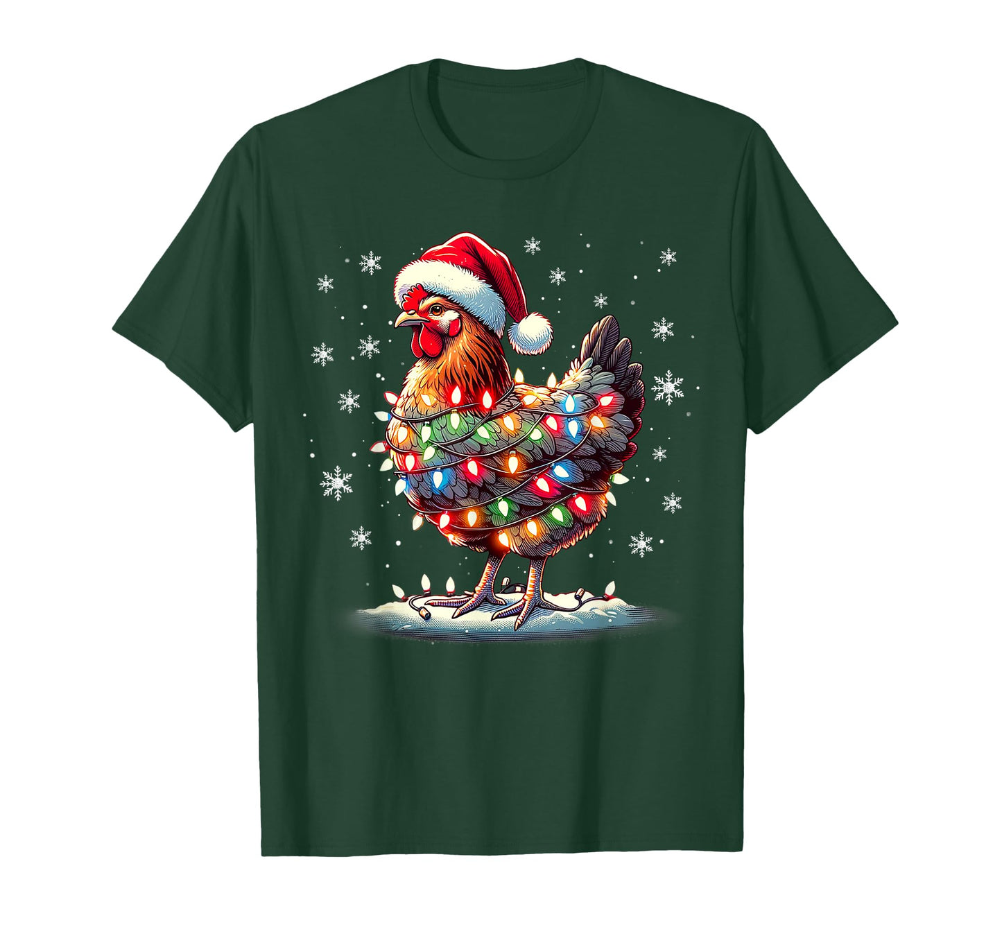 Chicken Santa Christmas Light Funny Xmas Chicken Pajamas T-Shirt
