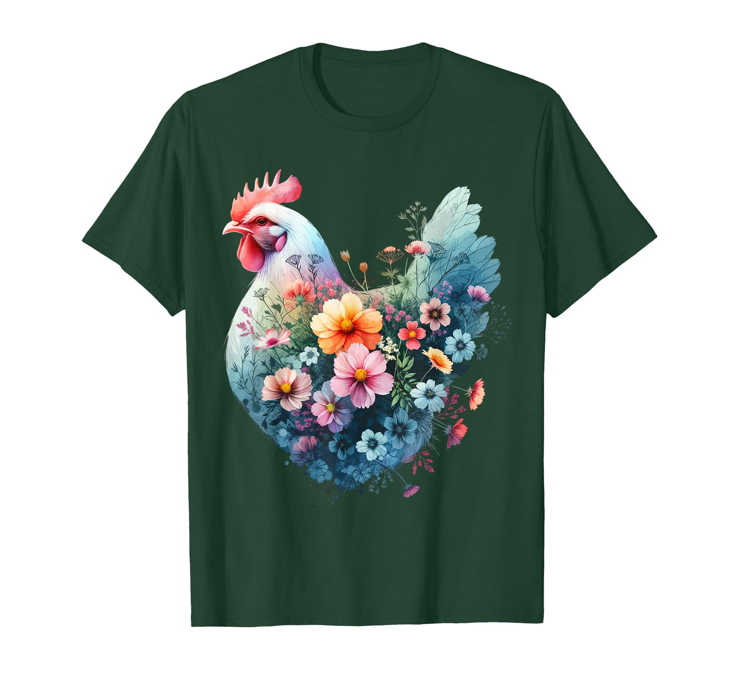 Chicken Floral Art Graphic Women Farm Chicken Lover Colorful T-Shirt