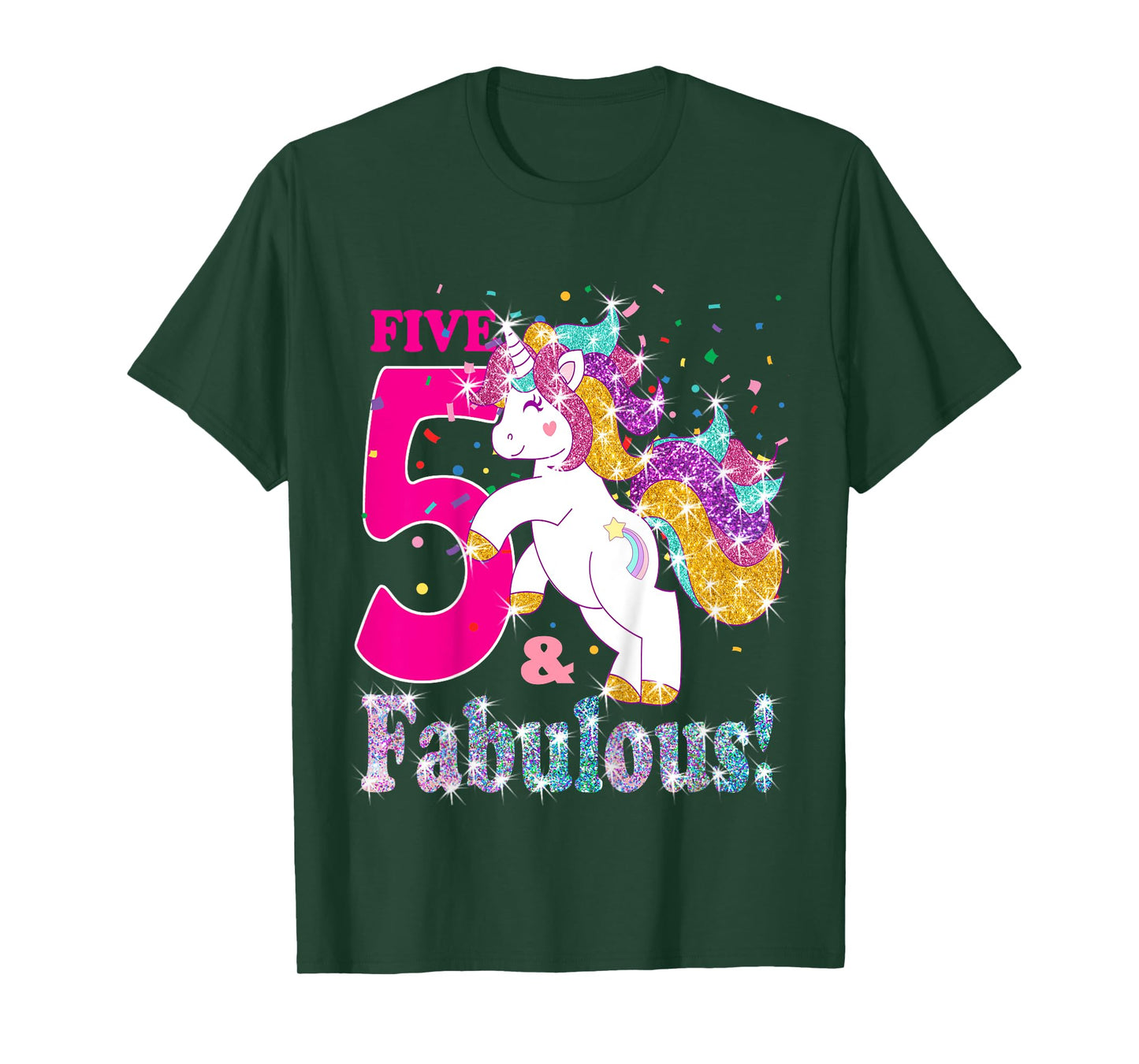 Kids I am 5 and Fabulous Unicorn Shirt for Girls (5th Birthday) T-Shirt