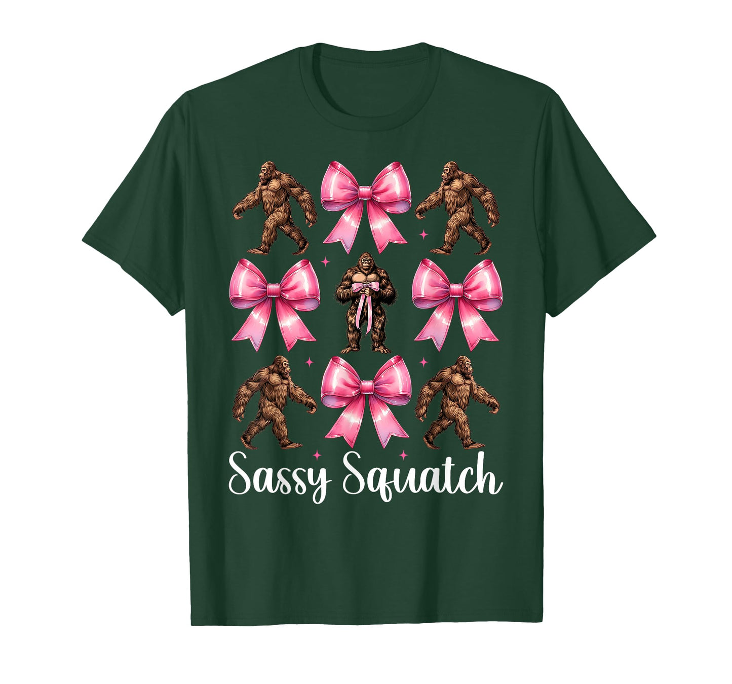 Sassy Squatch Funny Bigfoot Sasquatch Girl Mom Coquette Bow T-Shirt