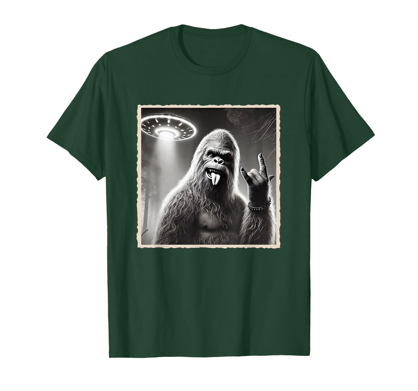 Sasquatch Selfie, Bigfoot & UFO, Rock On, Rocker, Rock Hand T-Shirt