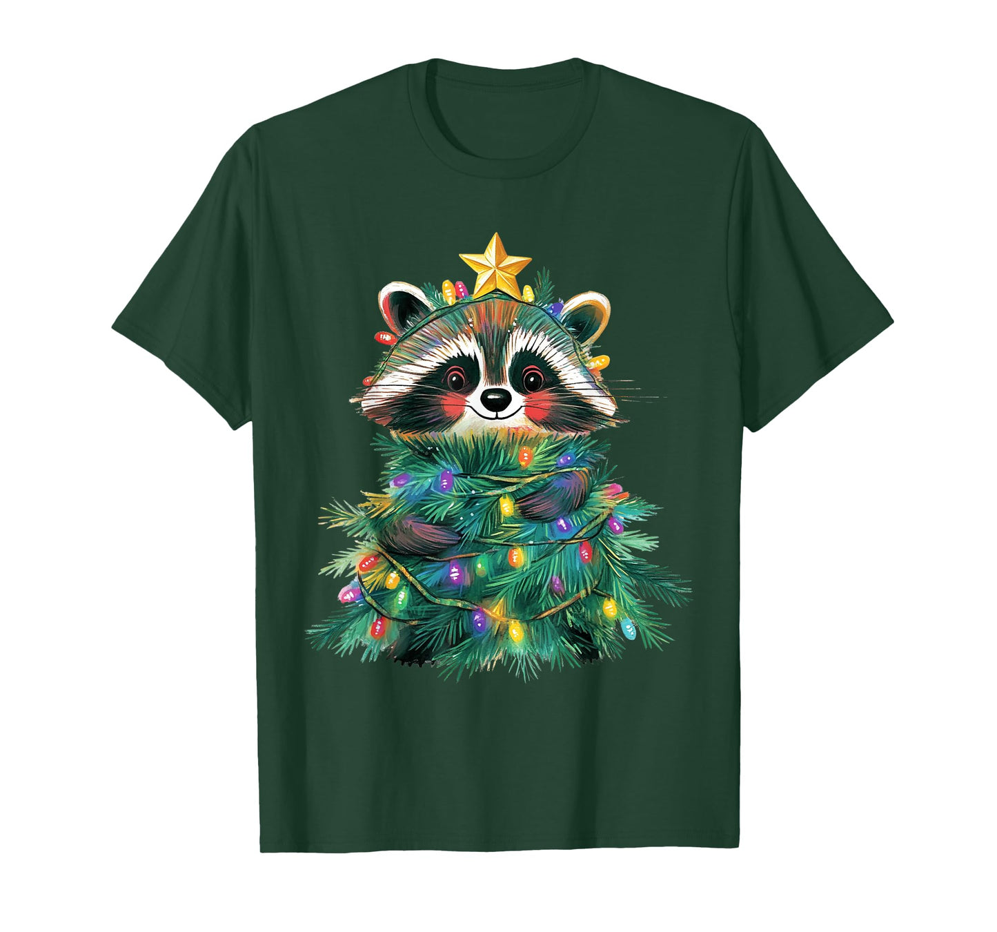 Raccoon Christmas Tree Pajamas Girls Boys Xmas Lights T-Shirt