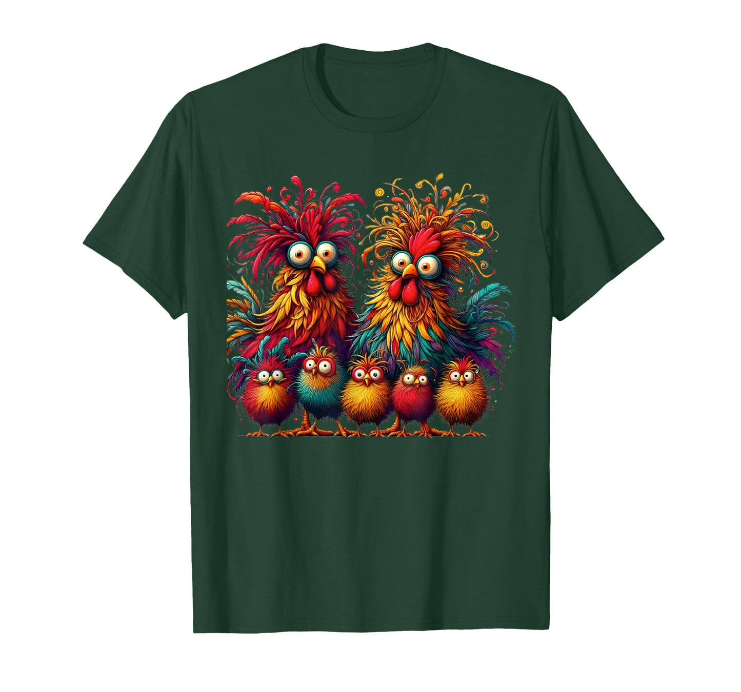 Eagerlys Colorful Funny Chicken Art Crazy Chicken Family T-Shirt