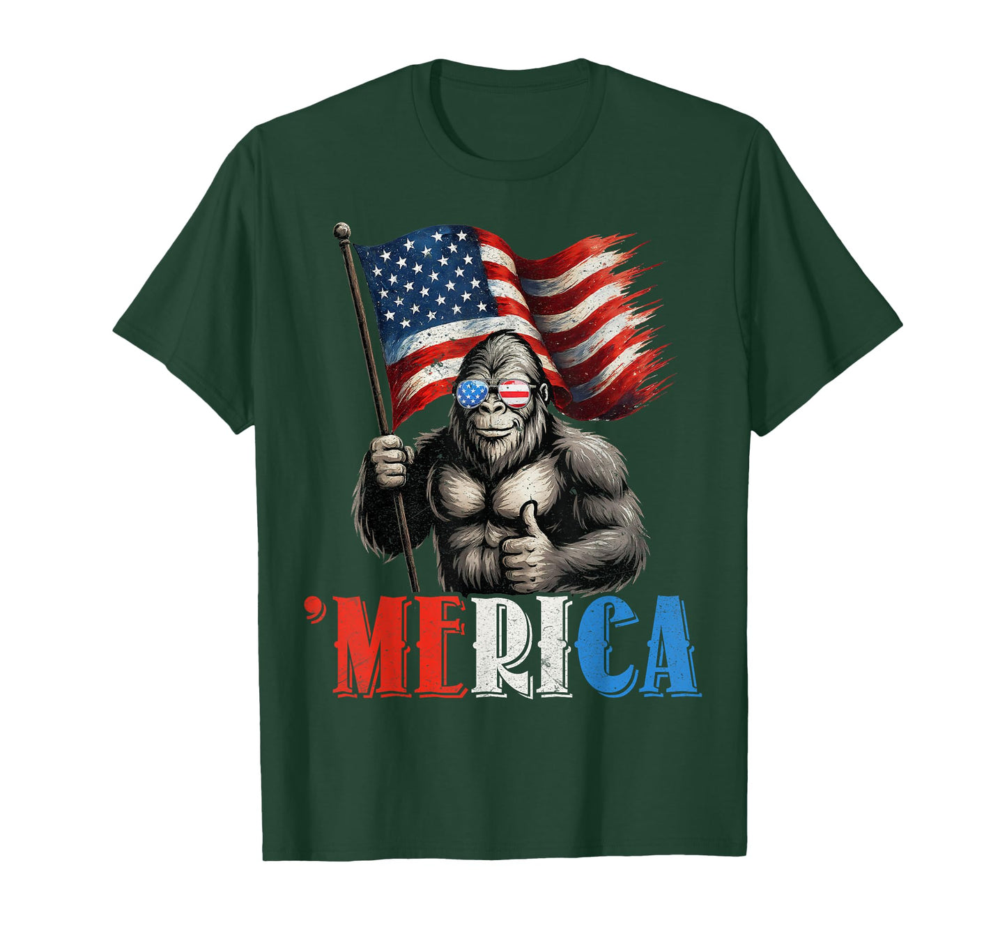 Bigfoot Merica American Flag Patriotic 4th Of July T-Shirt
