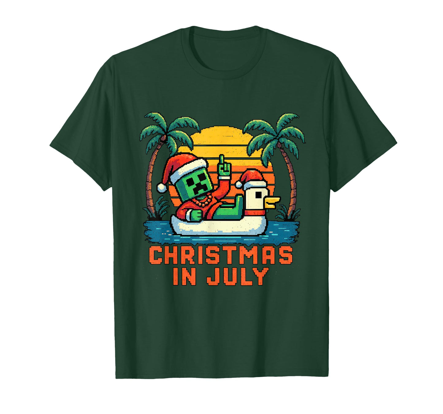 Christmas In July Funny Santa Zombie Chicken Pixel Art Kids T-Shirt