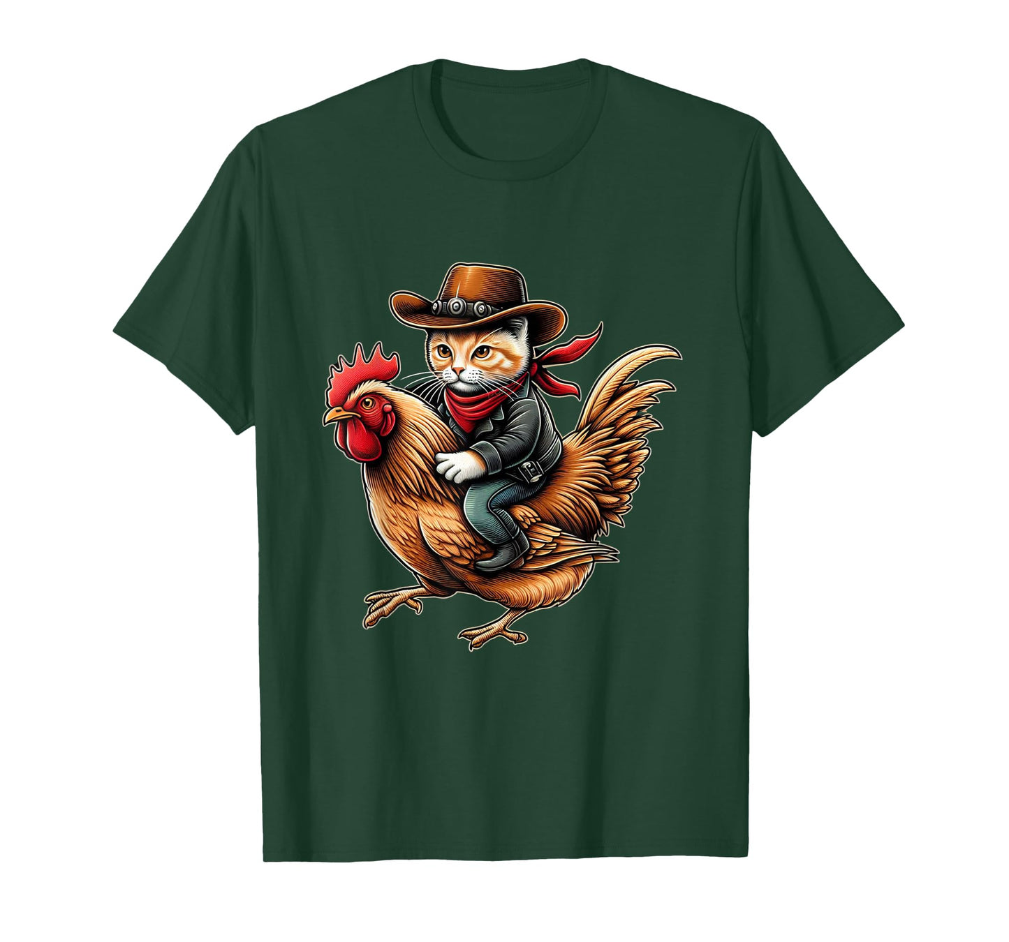 Cowboy Cat Riding Chicken Funny Western Vintage Design T-Shirt