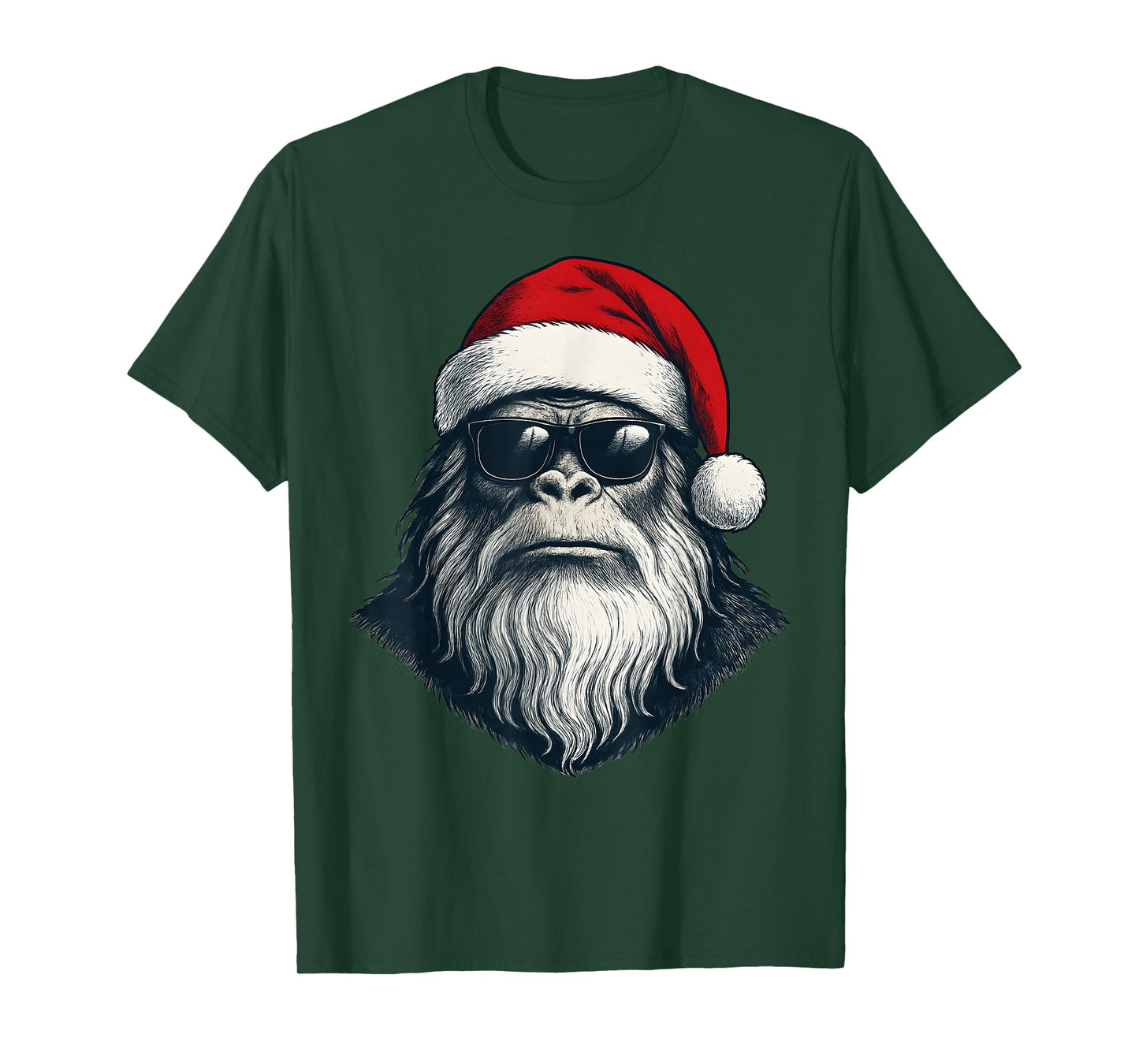 Bigfoot Face Sunglasses Santa Christmas Funny Xmas Sasquatch T-Shirt