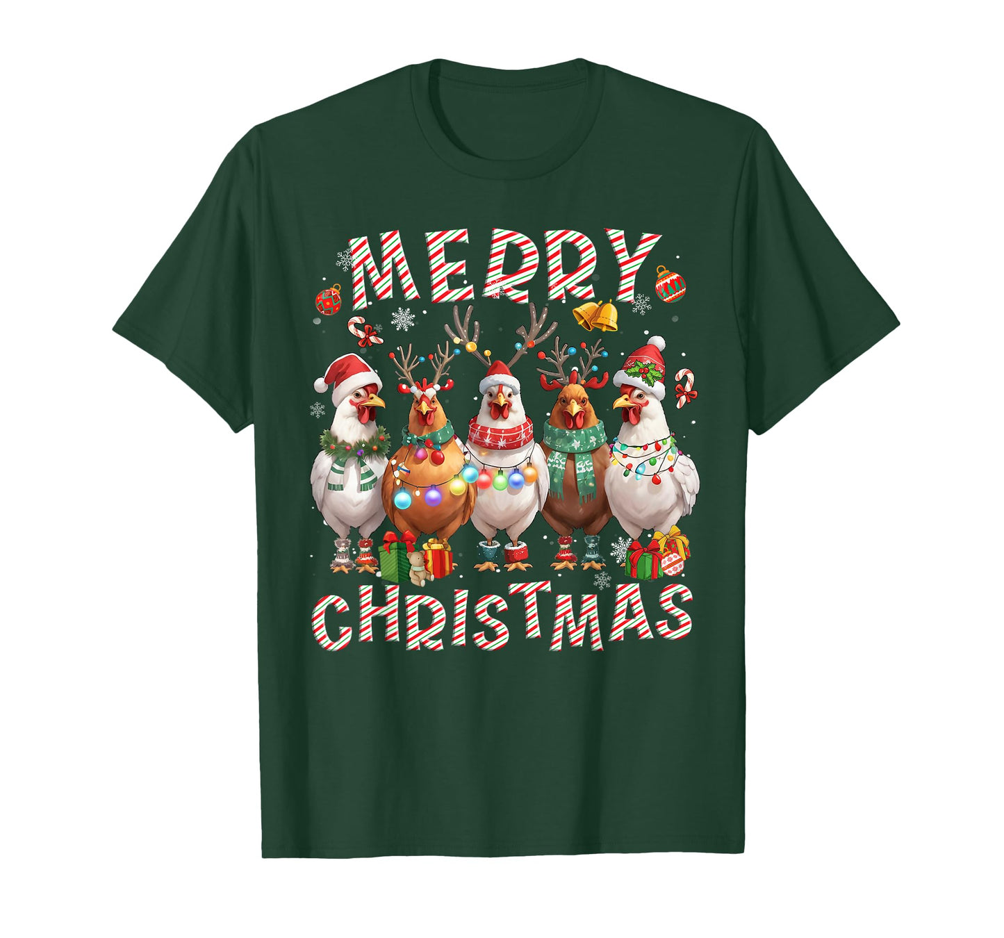 Christmas Lights Chicken Santa Funny Xmas Tree T-Shirt