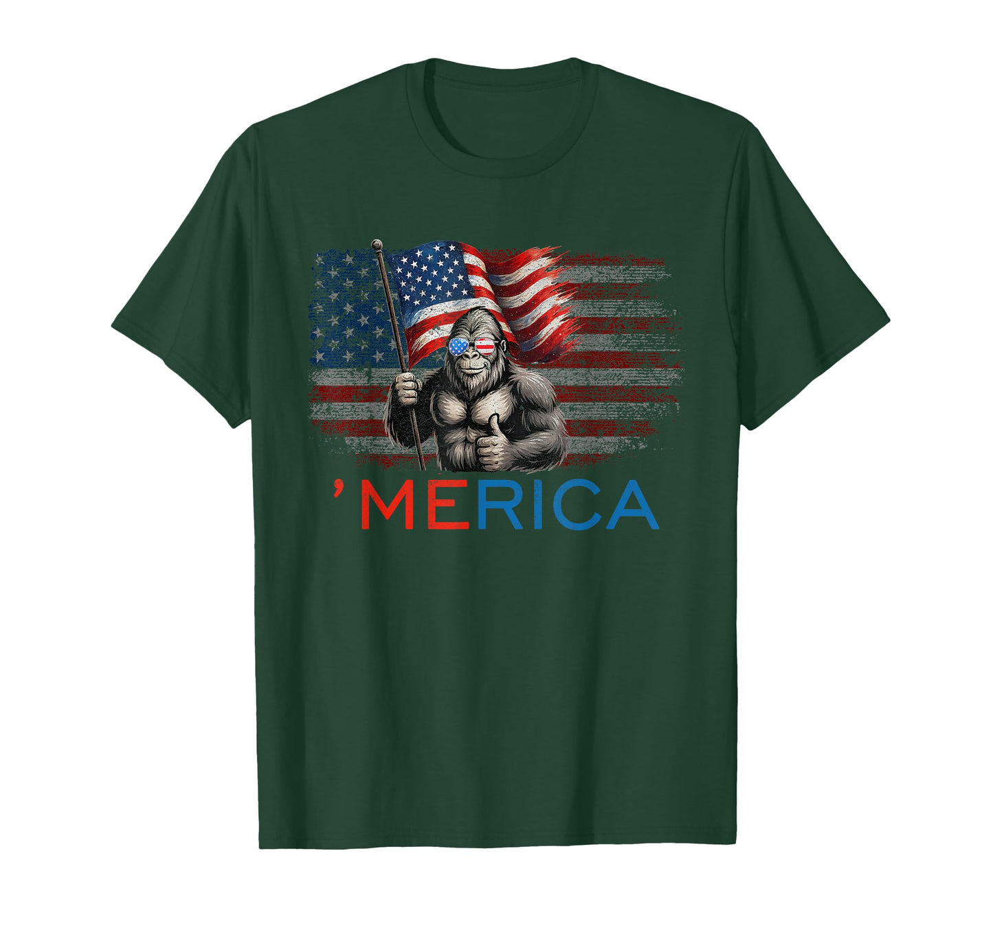 Bigfoot Merica American Flag Patriotic 4th Of July T-Shirt