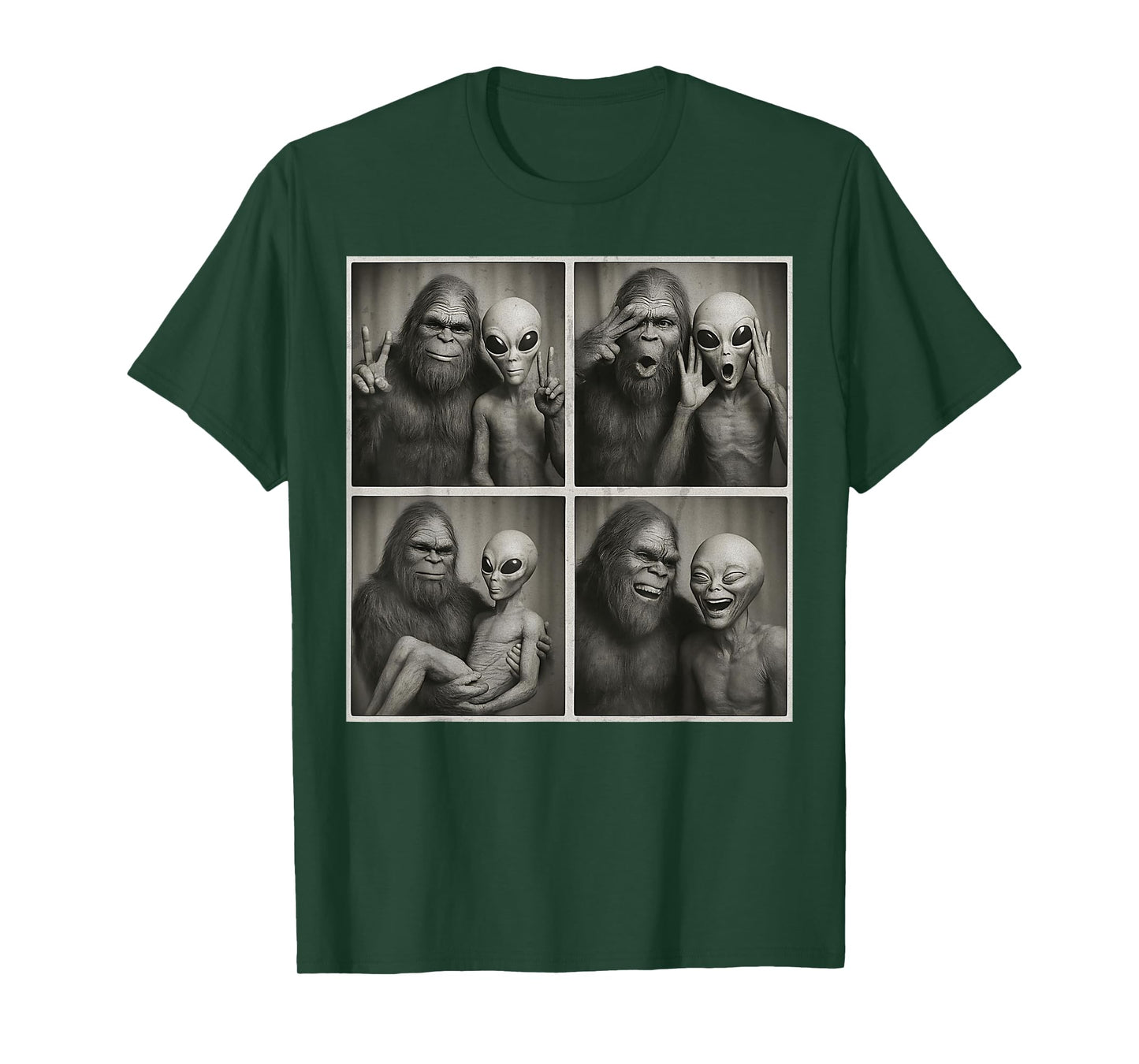 Funny Bigfoot and Alien Photobooth Vintage Sasquatch Cryptid T-Shirt