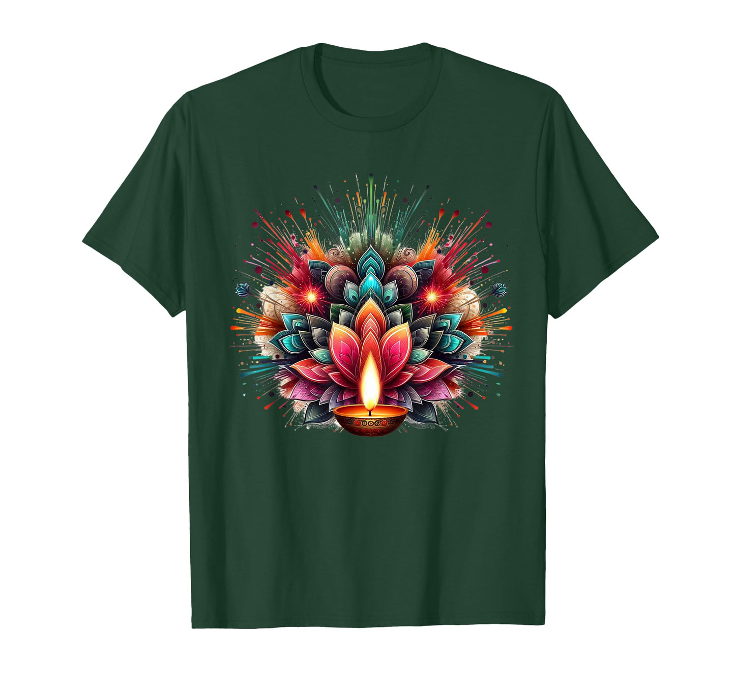 PV Mata Diwali Diya Explosion of Colors Unisex-Adults T-Shirt, Black, Small, Short Sleeve