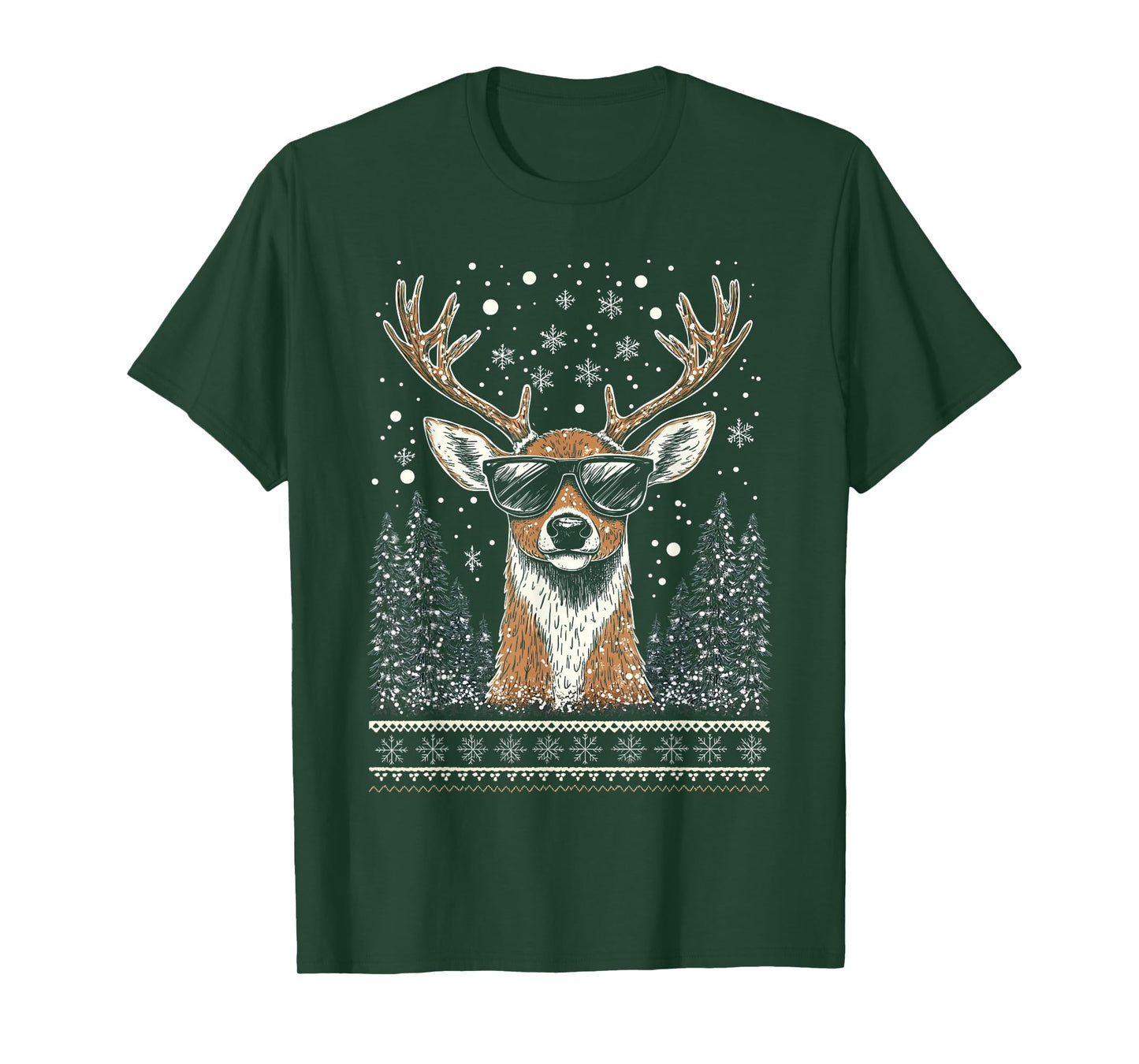 Funny Christmas Reindeer With Sunglasses Ugly Christmas T-Shirt