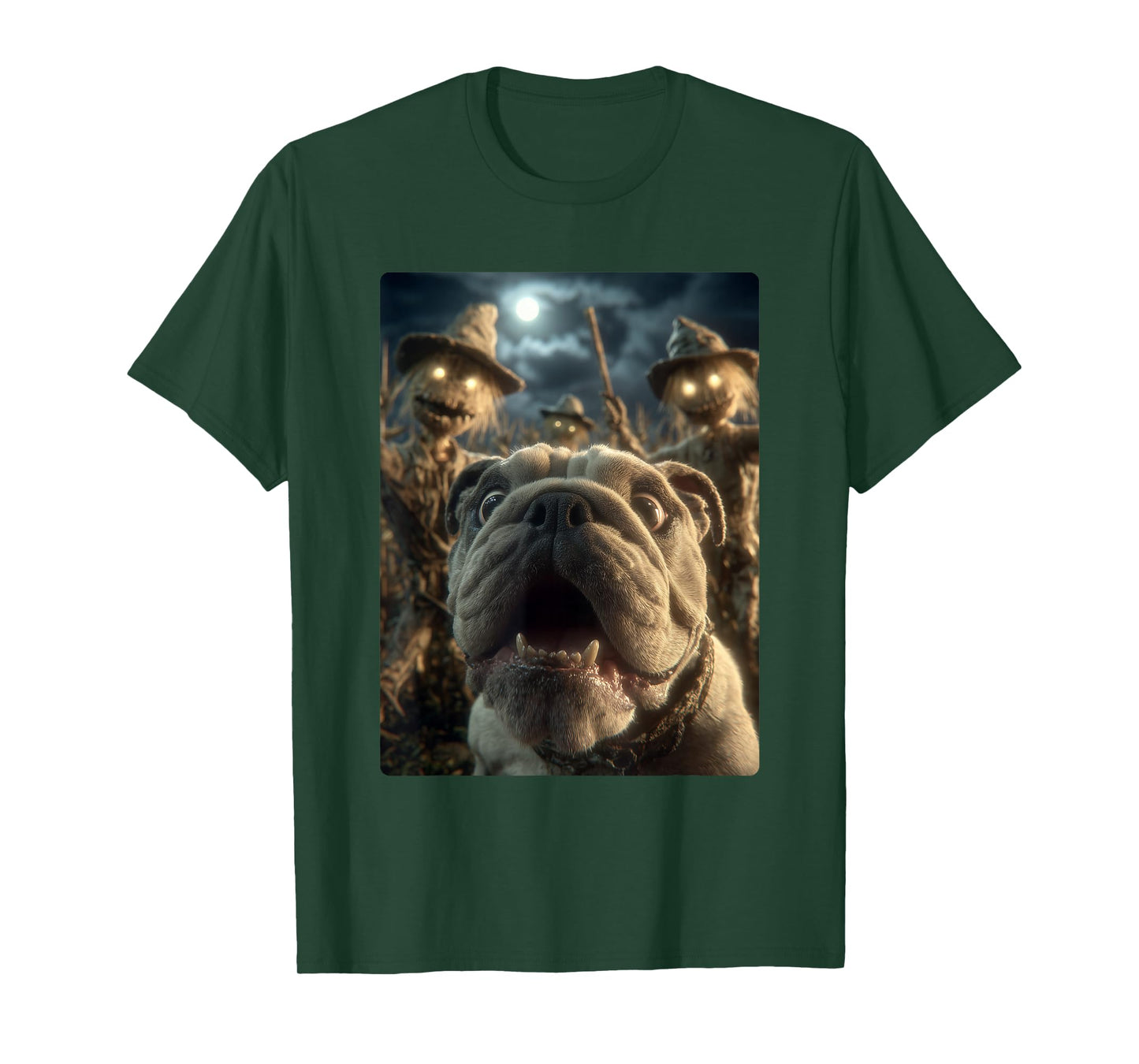 Funny Bulldog Selfie with Scarecrows Spooky Halloween Dog T-Shirt