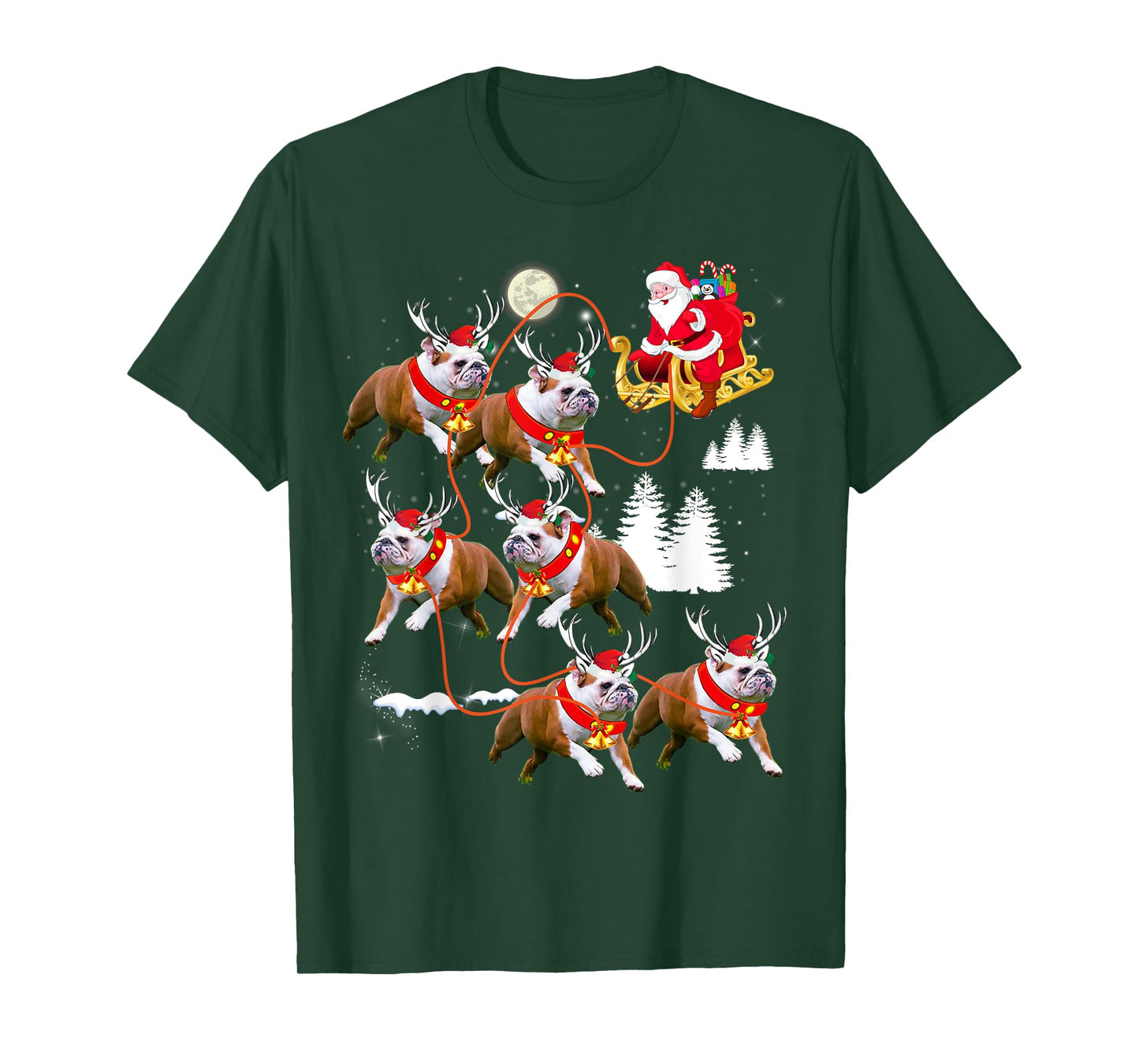 Christmas Santa Riding English Bulldog Xmas T-Shirt for Men Women Kids