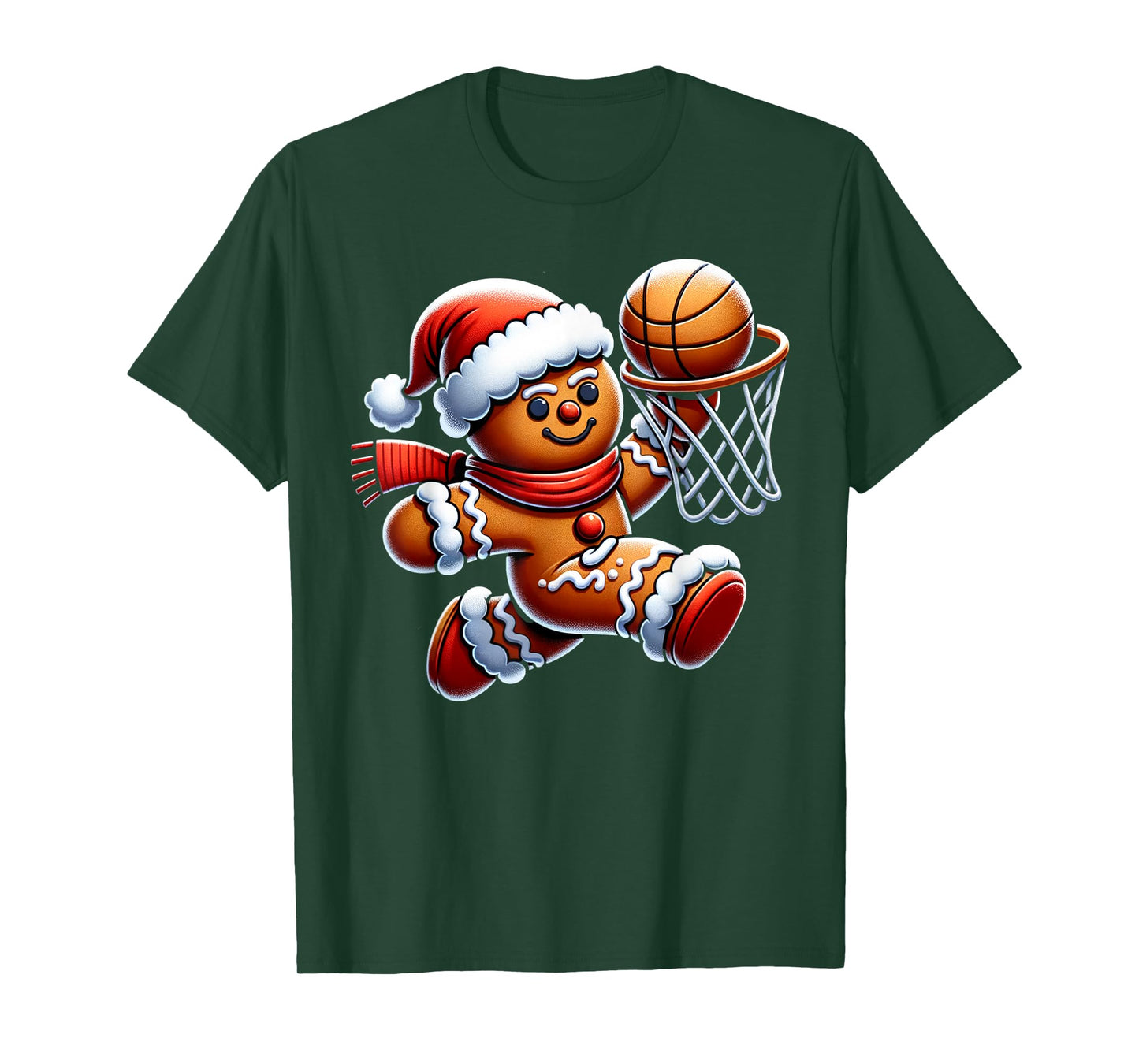 Gingerbread Man Playing Basketball Christmas Xmas Kids T-Shirt