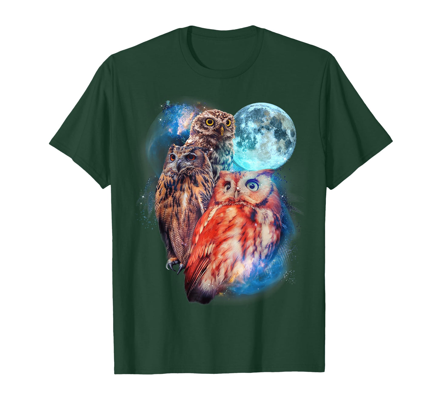 3 Moon Owl Funny Nocturnal Birds Of Prey Graphic Art Humor T-Shirt