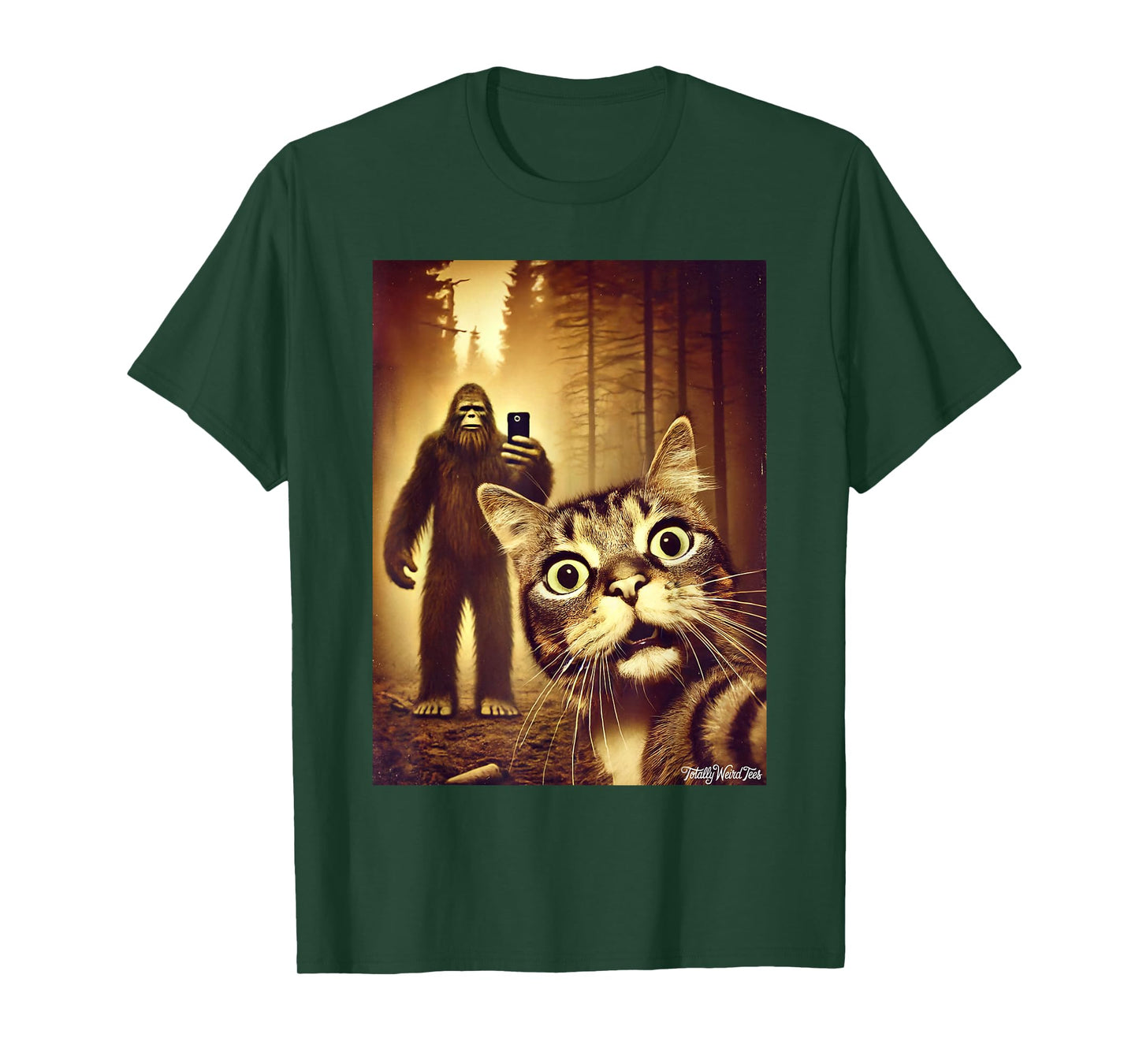 Cat Sasquatch Selfie Funny Forests Bigfoot Art T-Shirt