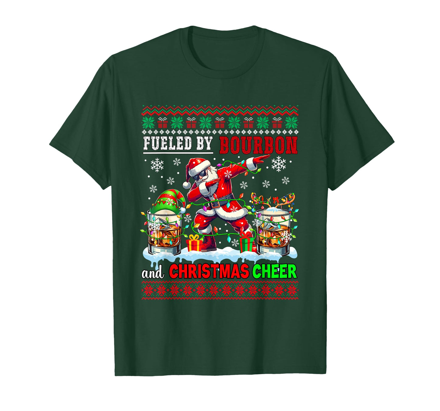 Fueled by Bourbon and Xmas Cheer Sweater Drinker Santa T-Shirt