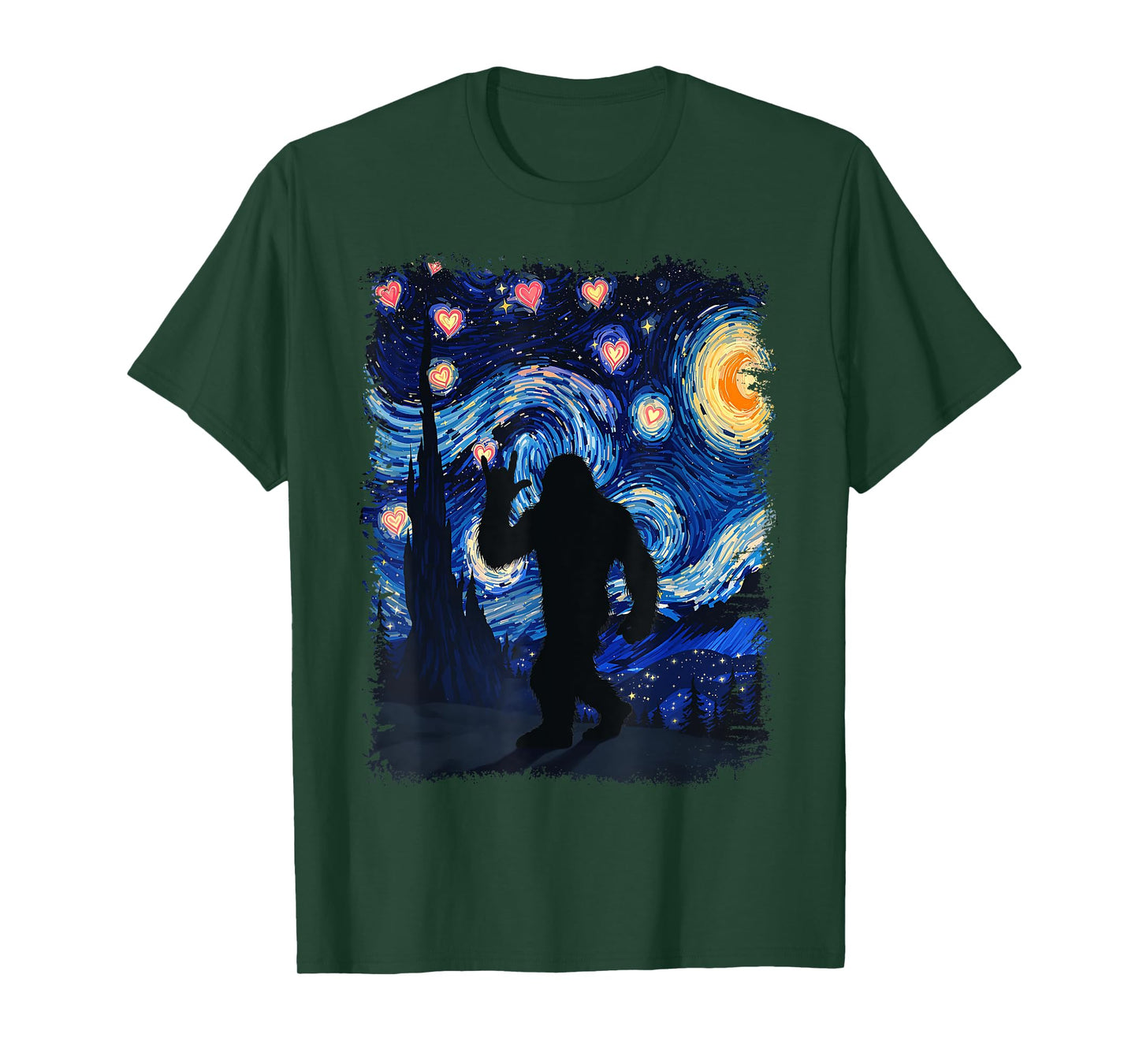 Valentine Van Gogh Starry Night Bigfoot Sasquatch Lover T-Shirt