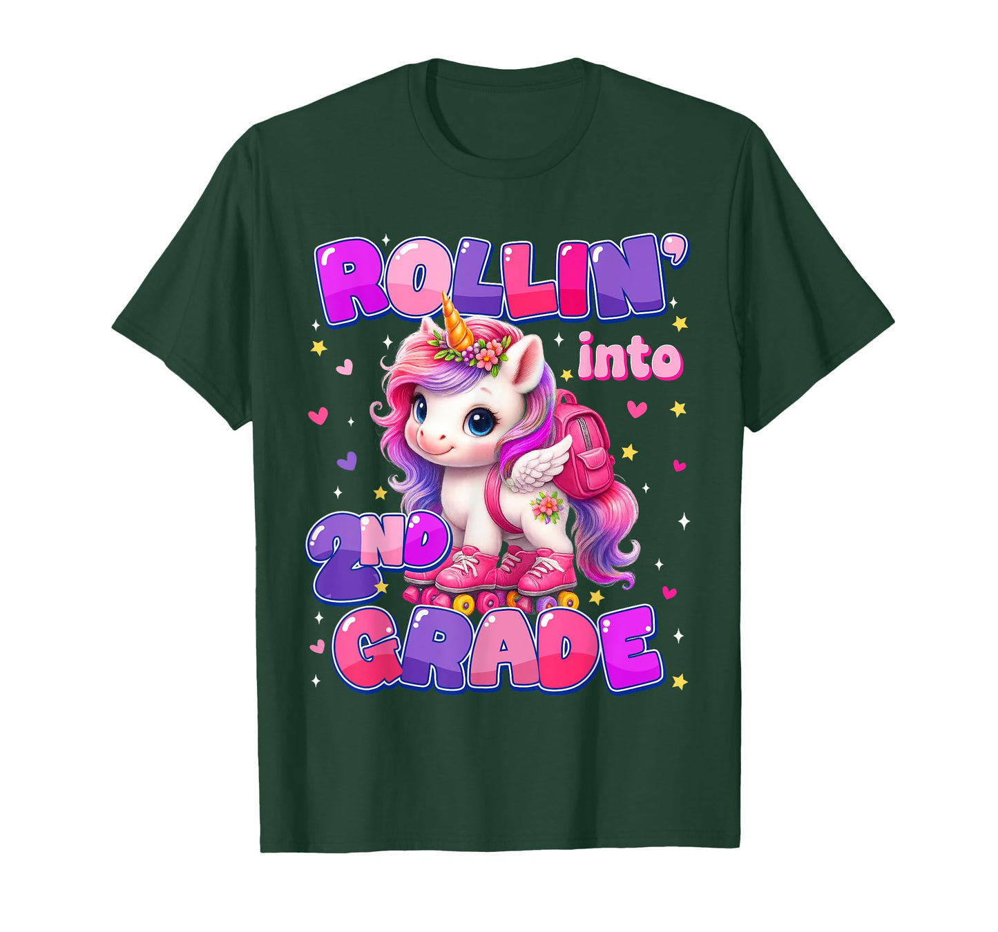 Rolling Into 2nd Grade Unicorn First Day Of School Girls T-Shirt