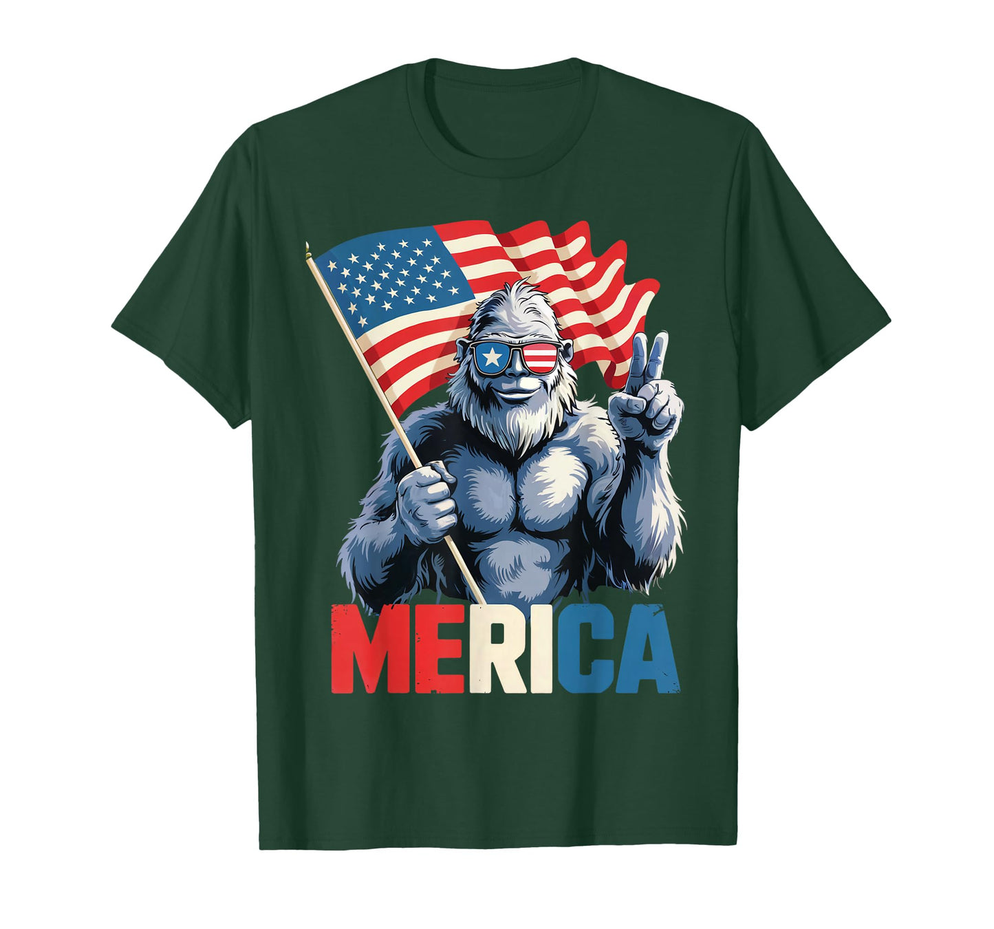 Bigfoot Merica American Flag Patriotic 4th Of July T-Shirt