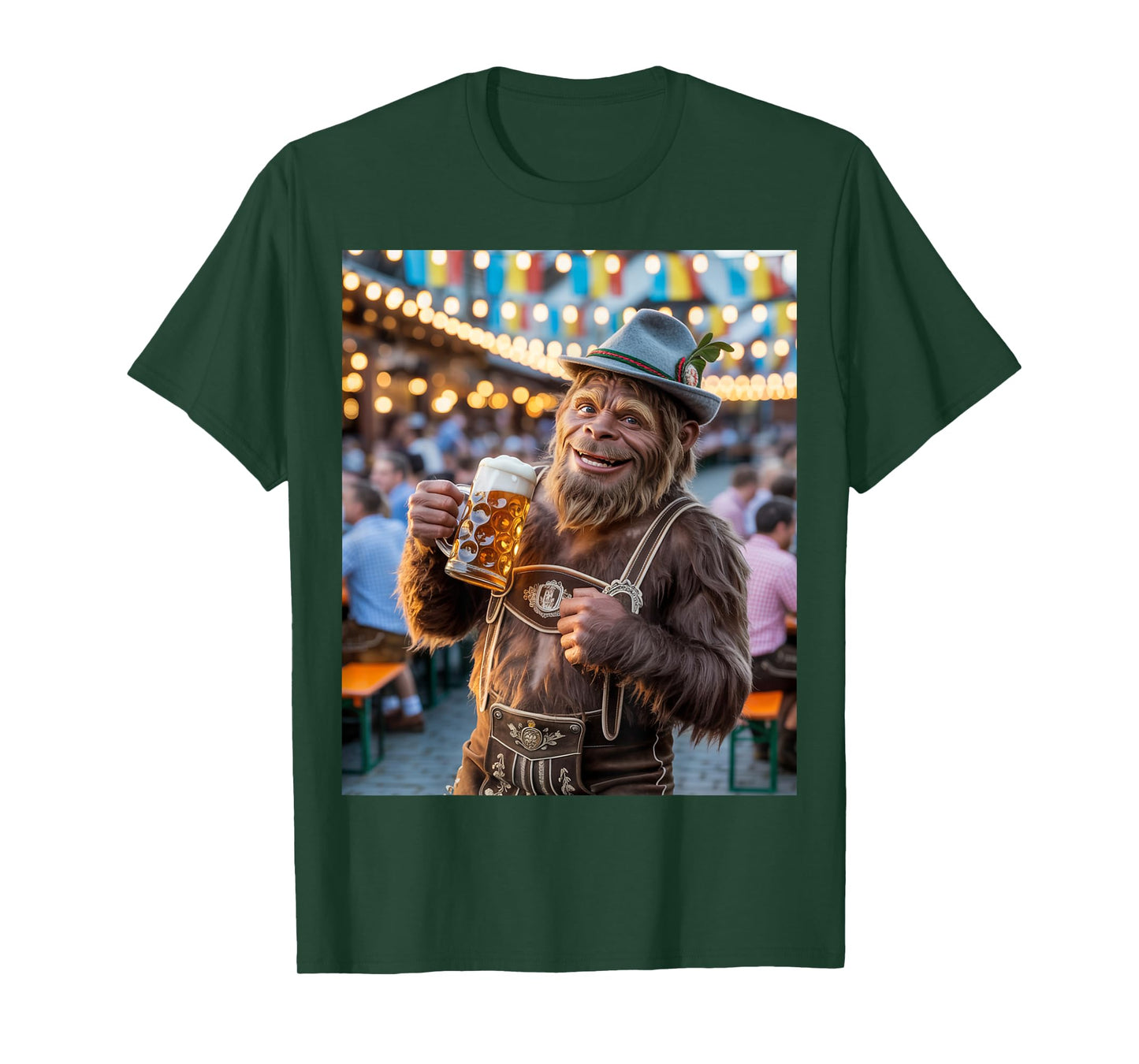 German Bigfoot Sasquatch Lederhosen Funny Oktoberfest 2025 T-Shirt