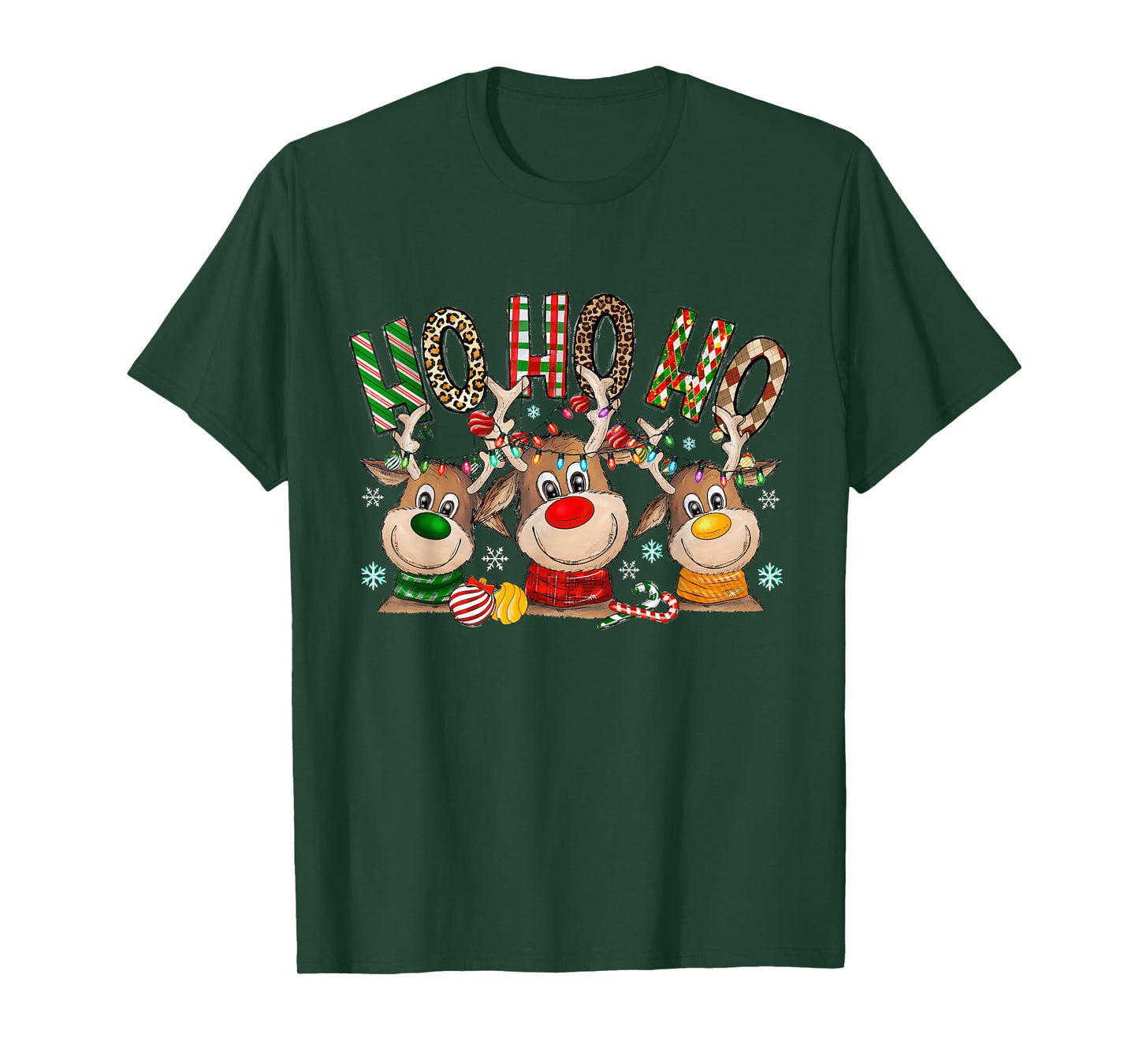 Ho Ho Ho Reindeers Christmas Light Xmas Holiday Men Women T-Shirt