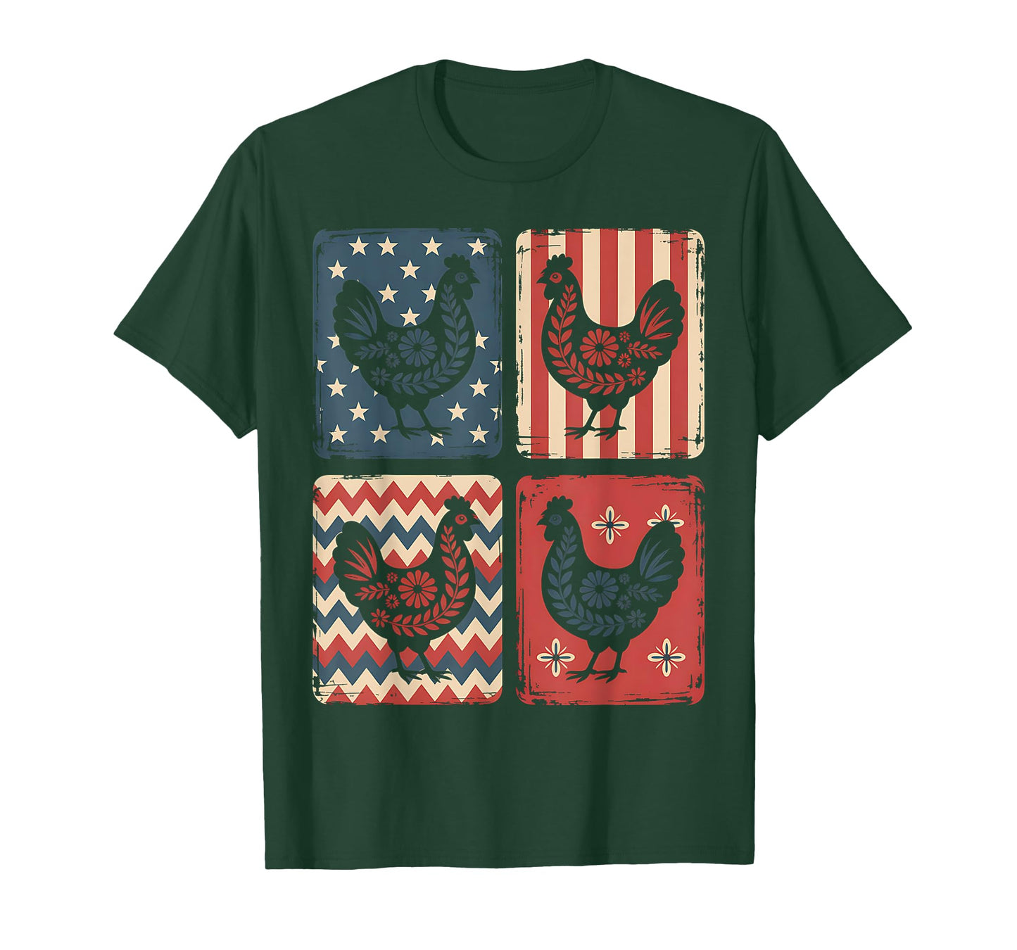 Patriotic Floral Chicken USA Flag 4th of July Chicken Lover T-Shirt