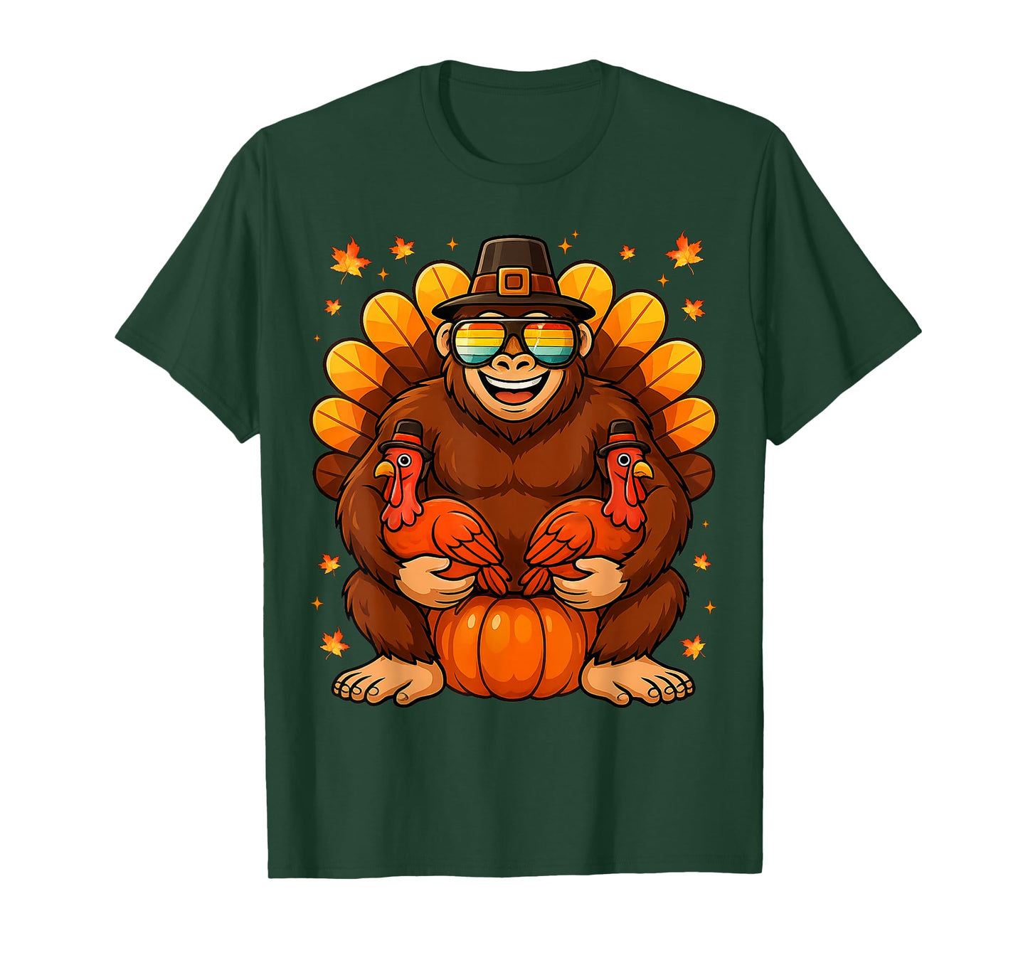 Funny Bigfoot Turkey Retro Vintage Thanksgiving Boys Kids Me T-Shirt