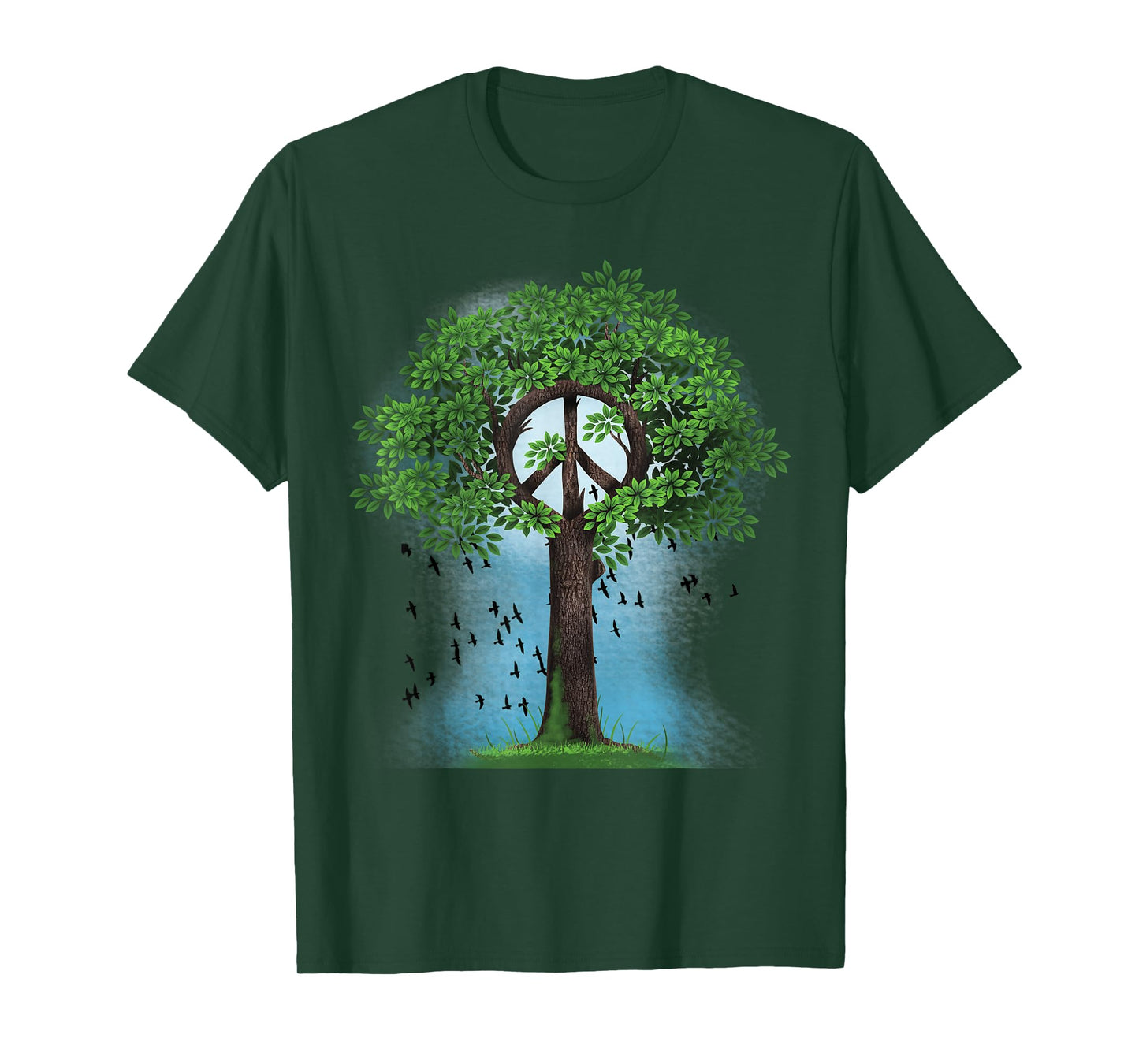 Peace Sign Hippie Retro Tree Nature Peace Symbol Unity Birds T-Shirt