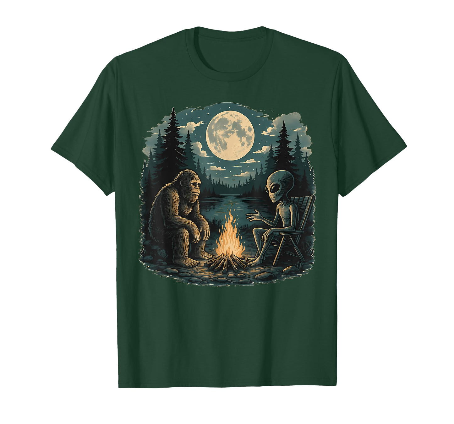 Funny Bigfoot Sasquatch Alien Campfire Forest Camping Talk T-Shirt