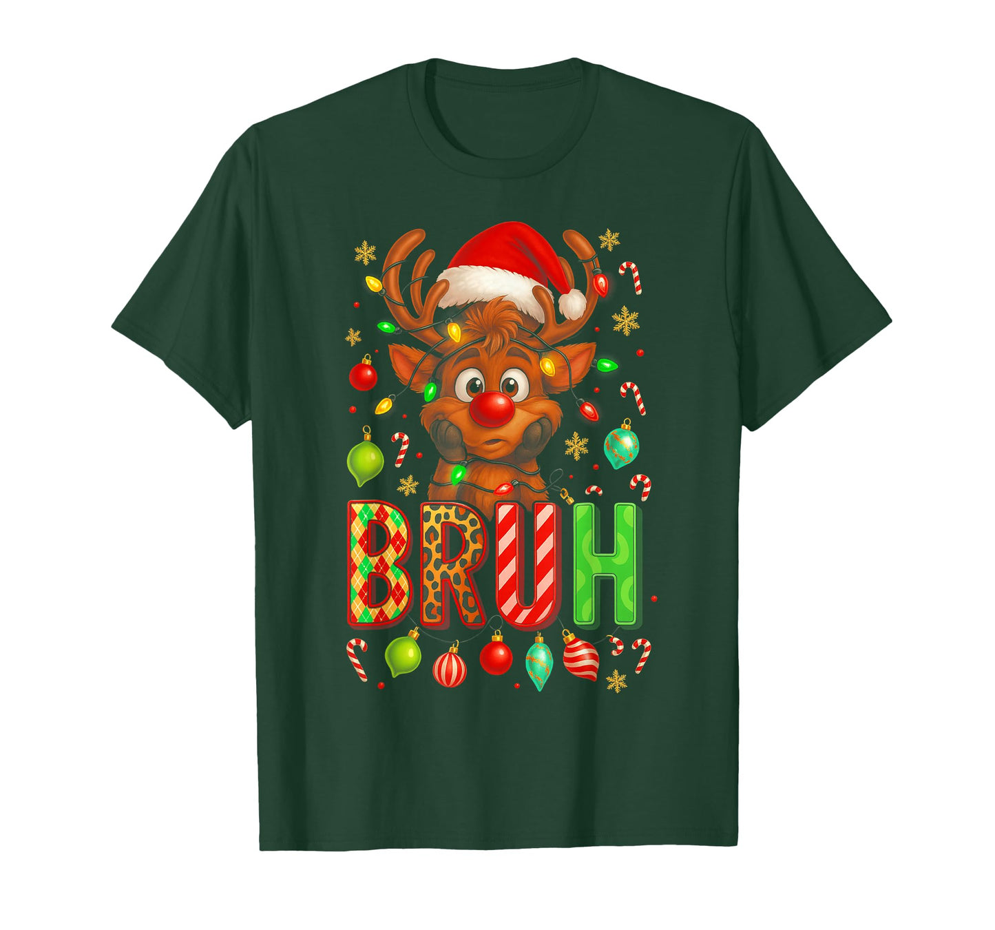 HUGvyn Bruh Christmas Deer Reindeer Boys Kids Xmas Pajamas T-Shirt