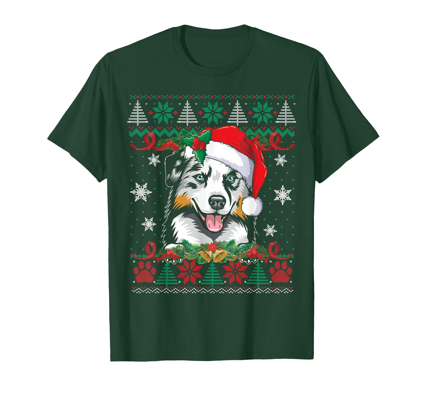 Australian Shepherd Christmas Ugly Sweater Funny Dog Lover T-Shirt